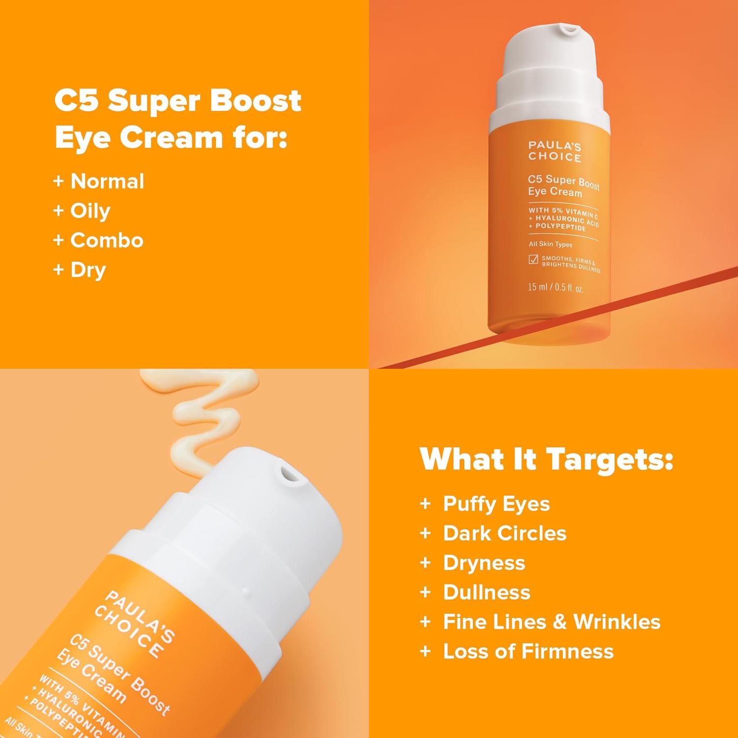 Paula's Choice C5 Super Boost Eye Cream for Dark Circles, Puffy Eyes, Fine Lines & Crow’s Feet, Eye Repair Cream with 5% Vitamin C, Hyaluronic Acid & Peptides, Fragrance Free, 0.5 fl oz - Image 3