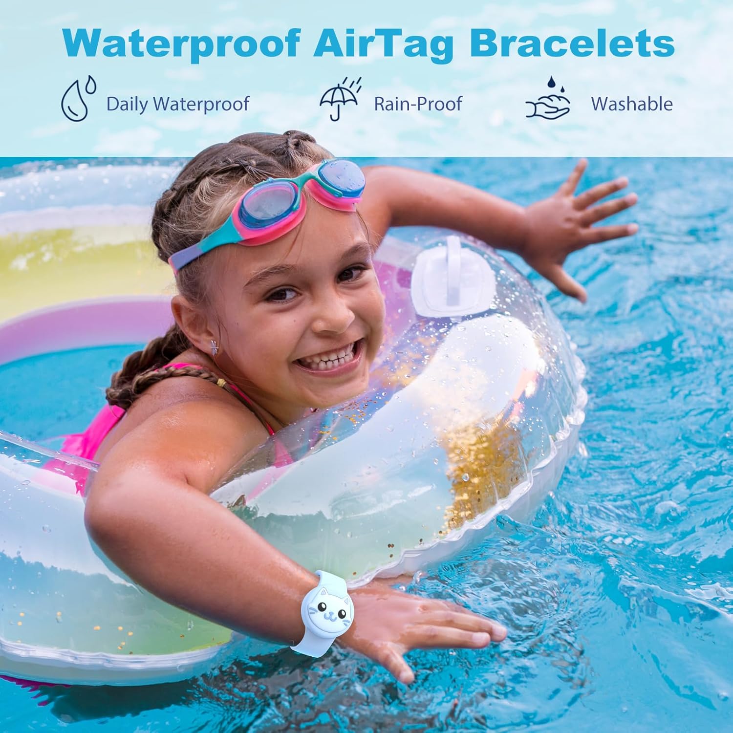 Waterproof Airtag Bracelets for Kids - (2 Pack) Soft Silicone Hidden Airtag Wristband - Lightweight GPS Tracker Holder Compatible with Apple Airtag Band for Child(Butterfly/Cat) - Image 2