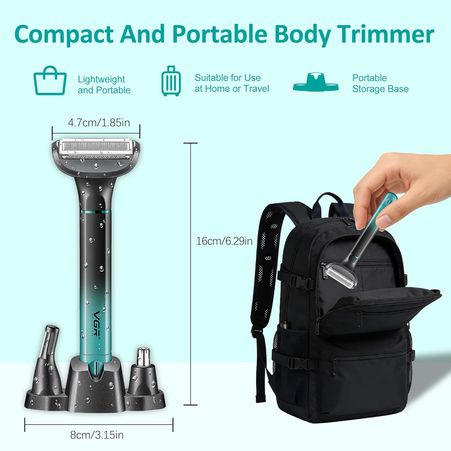 VGR 625 Body Hair Trimmer for Men,3-in-1 Versatile Electric Trimmer for Body/Eyebrow/Beard/Nose/Ear Hair,USB Rechargeable Mens Grooming Kits, IPX5 Waterproof Mens Shaver Portable Travel Set - Image 7