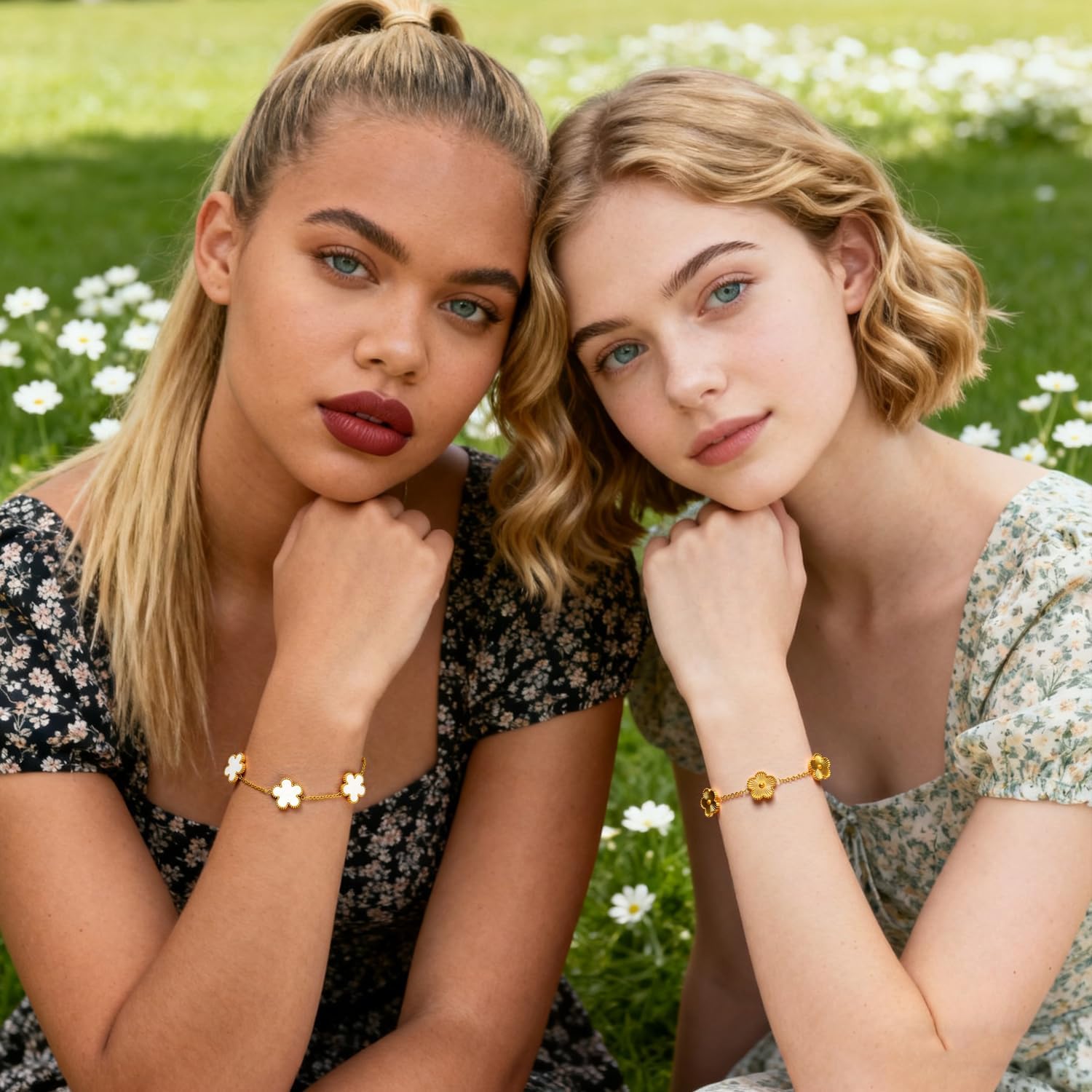 Gold Bracelets for Women Non Tarnish, 18K Gold Plated Dainty Lucky Clover Bracelet Stackable for Women Trendy Unique Jewelry Gifts, Birthday Christmas Gift for Wife Girlfriend Mom Friend Sister - Image 3