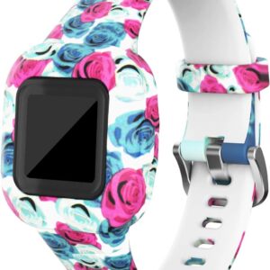 Bands Compatible with Garmin Vivofit jr. 3 Fitness Tracker for Kids Band Replacement Sports Wristbands Adjustable Colorful Pattern Silicone Strap for vivofit jr 3 Children Boys Girls (Rose Floral)