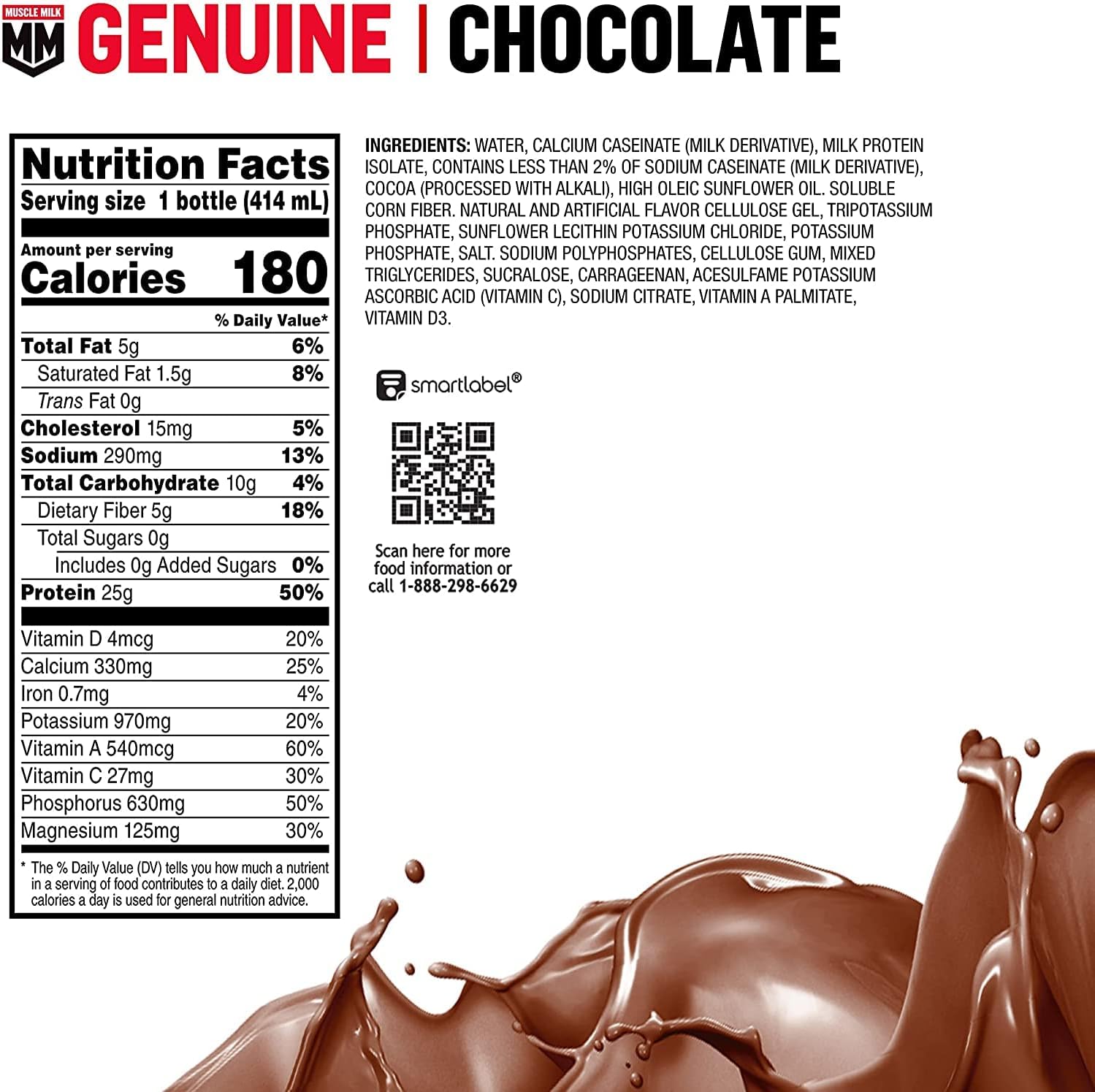 Muscle Milk Genuine Protein Shake, Chocolate, 14 Fl Oz Bottle, 12 Pack, 25g Protein, Zero Sugar, Calcium, Vitamins A, C & D, 6g Fiber, Energizing Snack, Workout Recovery, Packaging May Vary - Image 2