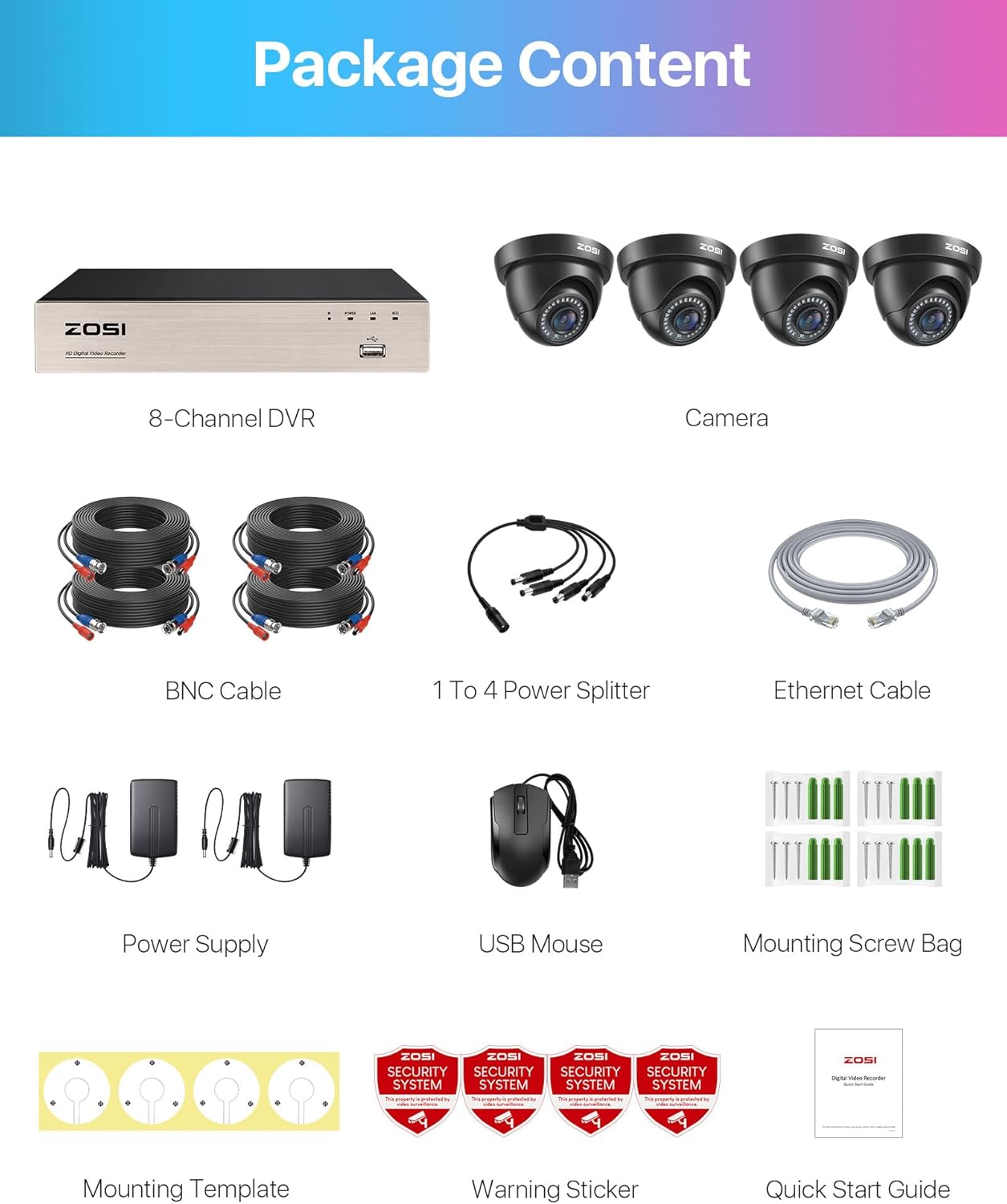 ZOSI 1080p Home Security Cameras System with AI Human/Vehicle Detection,H.265+ 8CH CCTV DVR and 4pcs 2.0MP 1920TVL Surveillance Cameras Indoor Outdoor,80ft Night Vision,Remote Access(No HDD) - Image 8