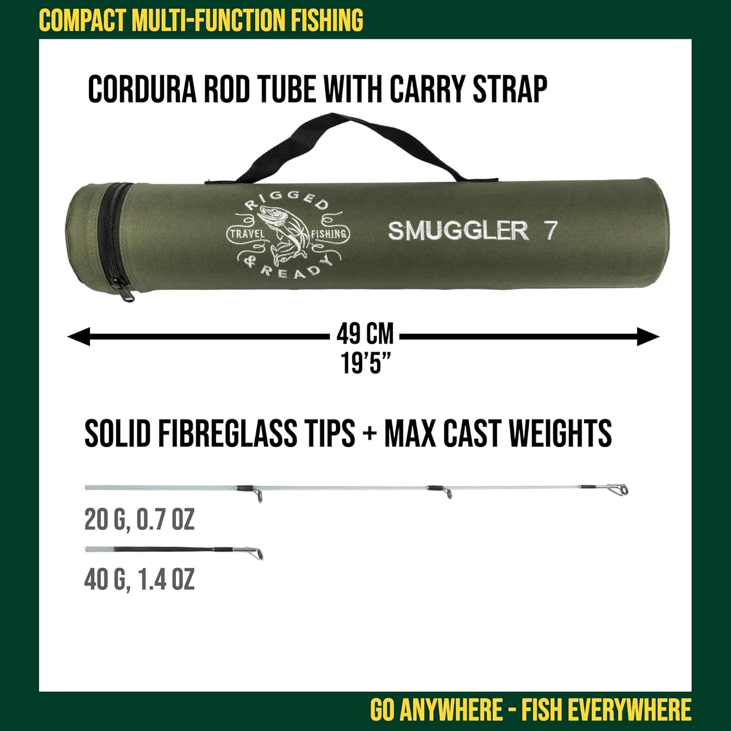 Rigged and Ready Smuggler Series™ Travel Fishing Rods. Super Compact, 1 Spinning Rod and Reel Combo, 4 Spin, 1 Casting Rod + Cases. 2, 3 or 4 Tips. Spin and General Freshwater - Saltwater Fishing - Image 5
