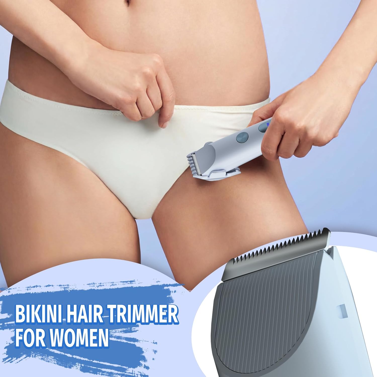 Bikini Trimmer for Women, 2 in 1 Electric Shaver for Women, Rechargeable Electric Razor Body Hair Trimmer Wet & Dry Use, Blue - Image 4