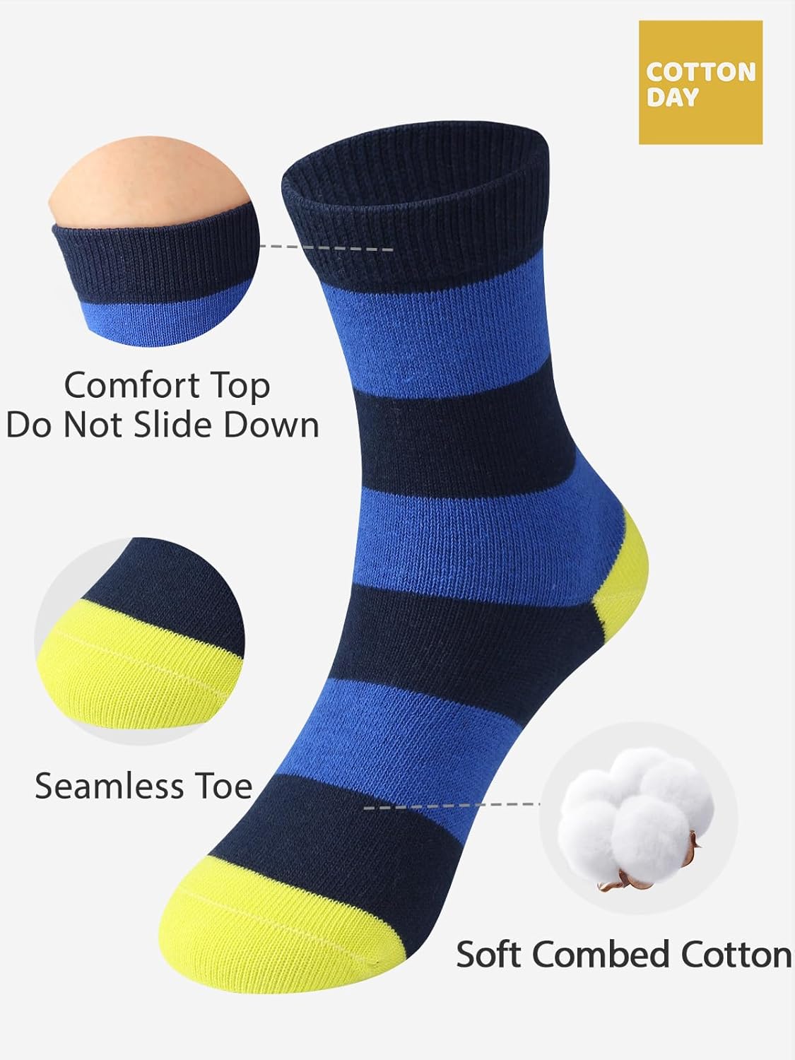 COTTON DAY Kids Boys Crew Dress Socks Bright Colorful Stripes Design - Image 4