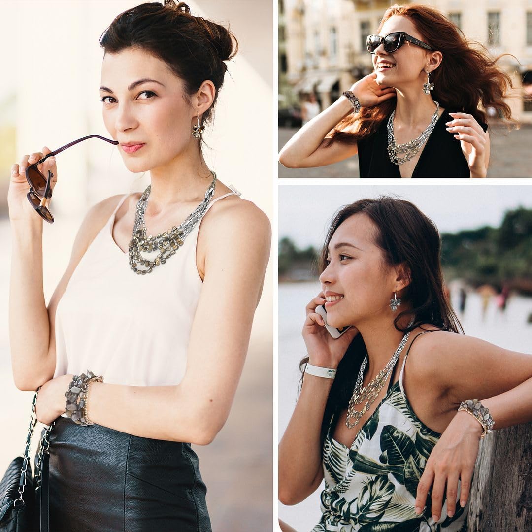 Costume Jewelry Sets for Women - Beaded Bracelet Earrings and Necklace Set - Handmade Seed Beads Vintage Summer Beach Boho Jewelry - Birthday Anniversary Valentines Day Gifts for Womens - 22 Inches - Image 2