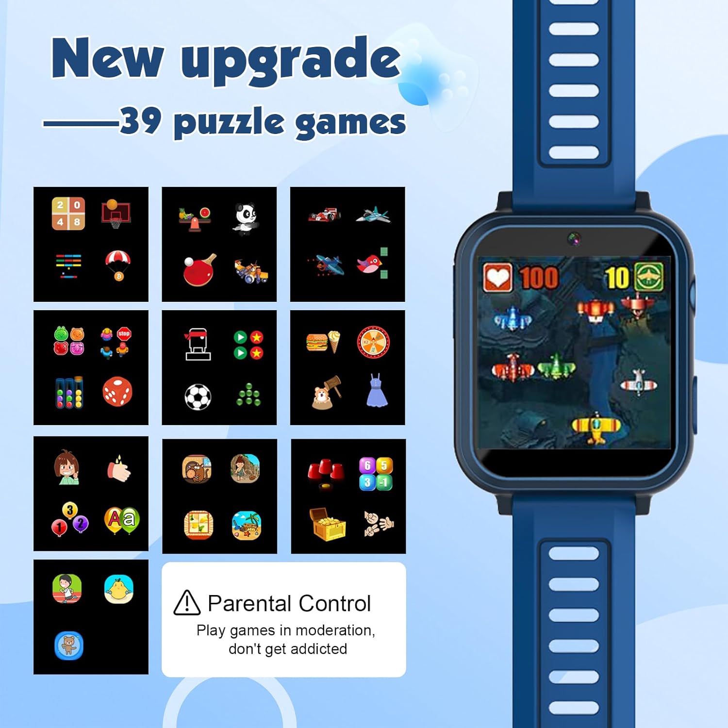 Smart Watch for Kids Game Watch with 39 Educational Games HD Camera, Habit Tracking, Music, Alarm Clock, Calculator, Calendar, Flashlight, Suitable for Children's Toys Aged 3-12 (Blue) - Image 3