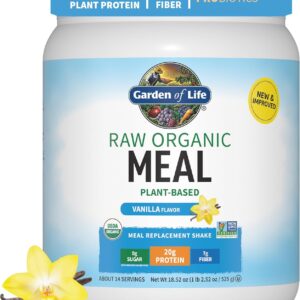 Garden of Life Meal Replacement Shakes, Raw Organic, Vanilla Protein Powder with Plant Based Pea Protein, Sprouts, Greens, Probiotics, Dairy Free 14 Servings
