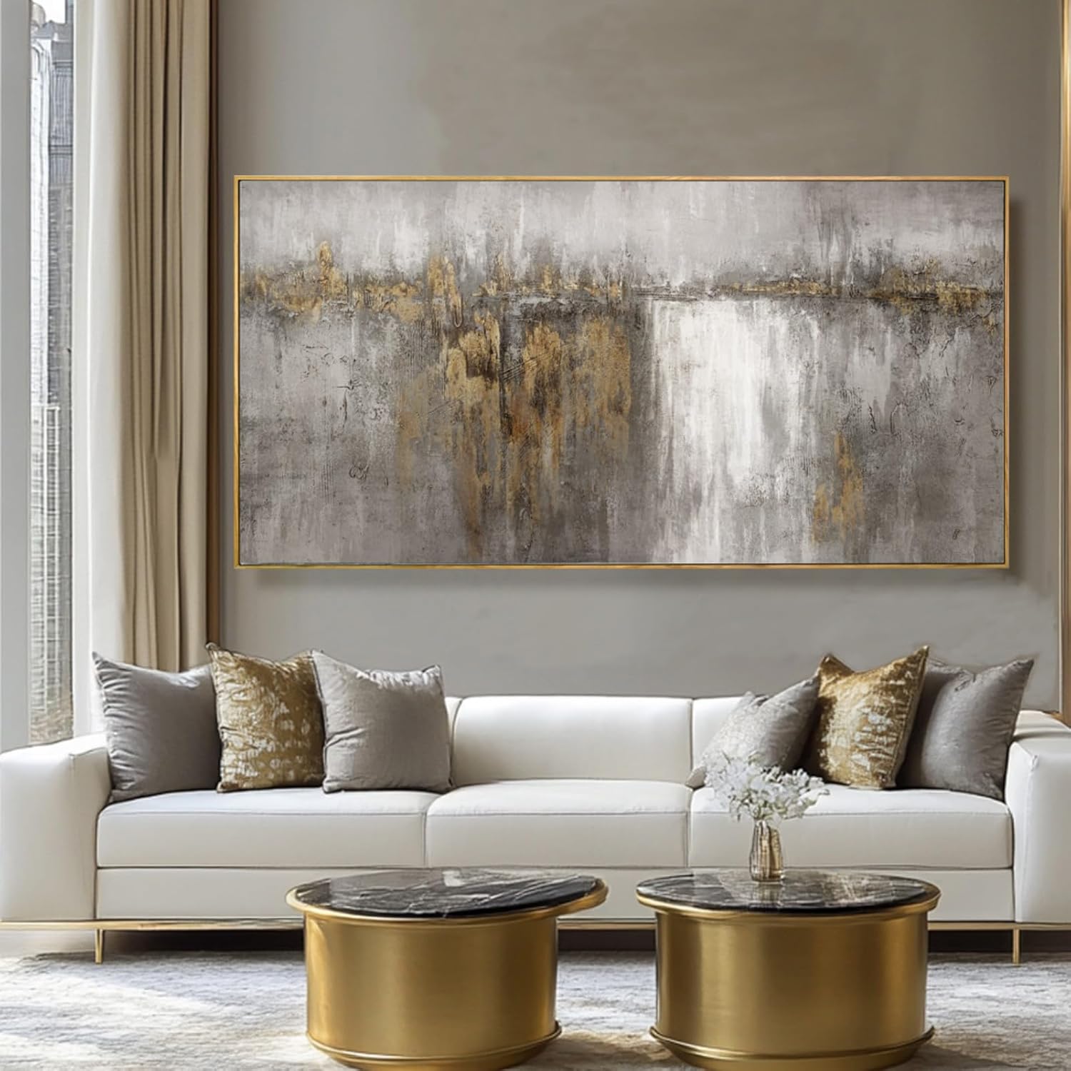 White and Gold Artwork for Walls Abstract Framed Poster Print 24"x48" Canvas Wall Art for Bedroom Neutral Artwork Decor for Office - Image 5