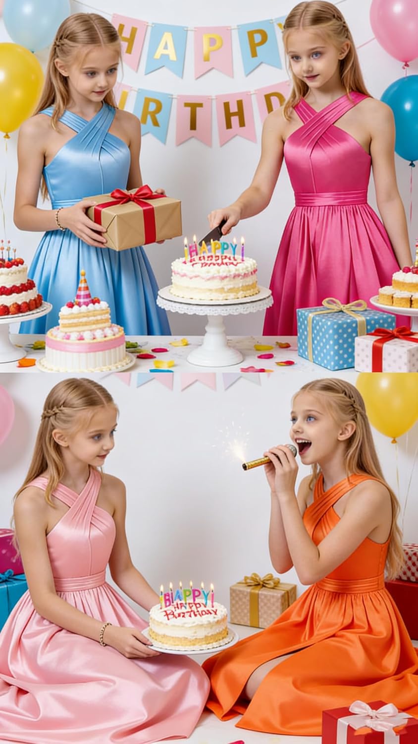 Junior Girls Bridesmaid Halter jr Bridesmaid Dresses for Teens Split Satin Flower Girl Formal Gown for Wedding - Image 5