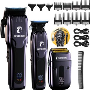 BESTBOMG® Hair Clippers for Men, Professional Hair Clippers, Beard Trimmer& Rechargeable Shaver Set, Metal T-Blade, LED Display, Barber Hair Cutting Kit for Men Grooming & Gifts, BS-808C (Blue)