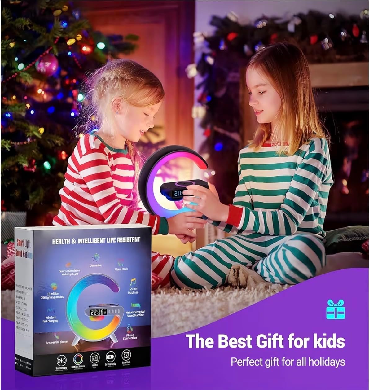 Treligate LED Table Lamp with Wireless Charger, Mini G Atmosphere Lamp with Bluetooth Speaker, Night Light Lamp Sunrise Alarm Clock, Smart Light Sound Machine, (Black) - Image 7