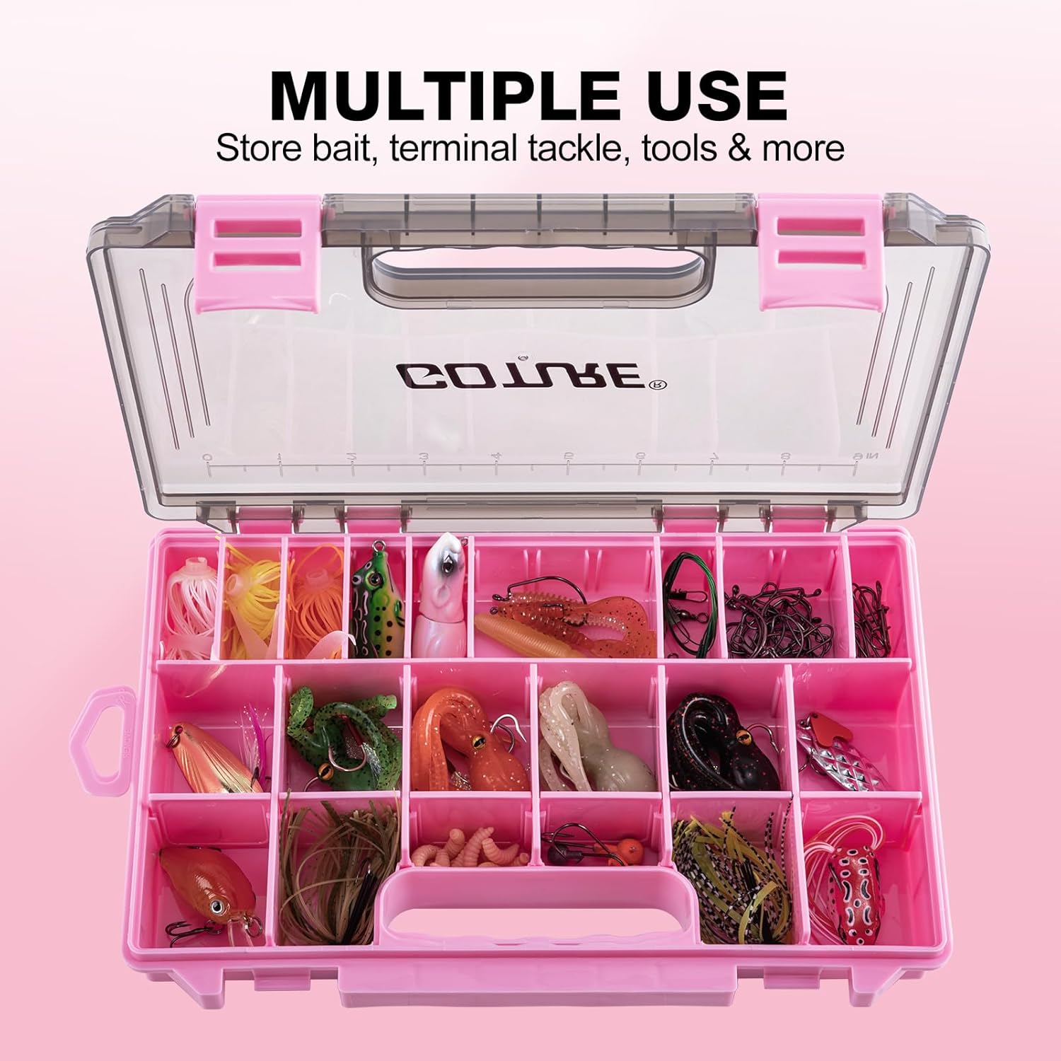 Goture Fishing Tackle Box Organizer - Transparent Fishing Organizer Box w/Measurement Ruler, Adjustable Dividers, Dual Latches | 2 Pcs 3700 Tackle Tray| Ergonomic Grip - Image 7