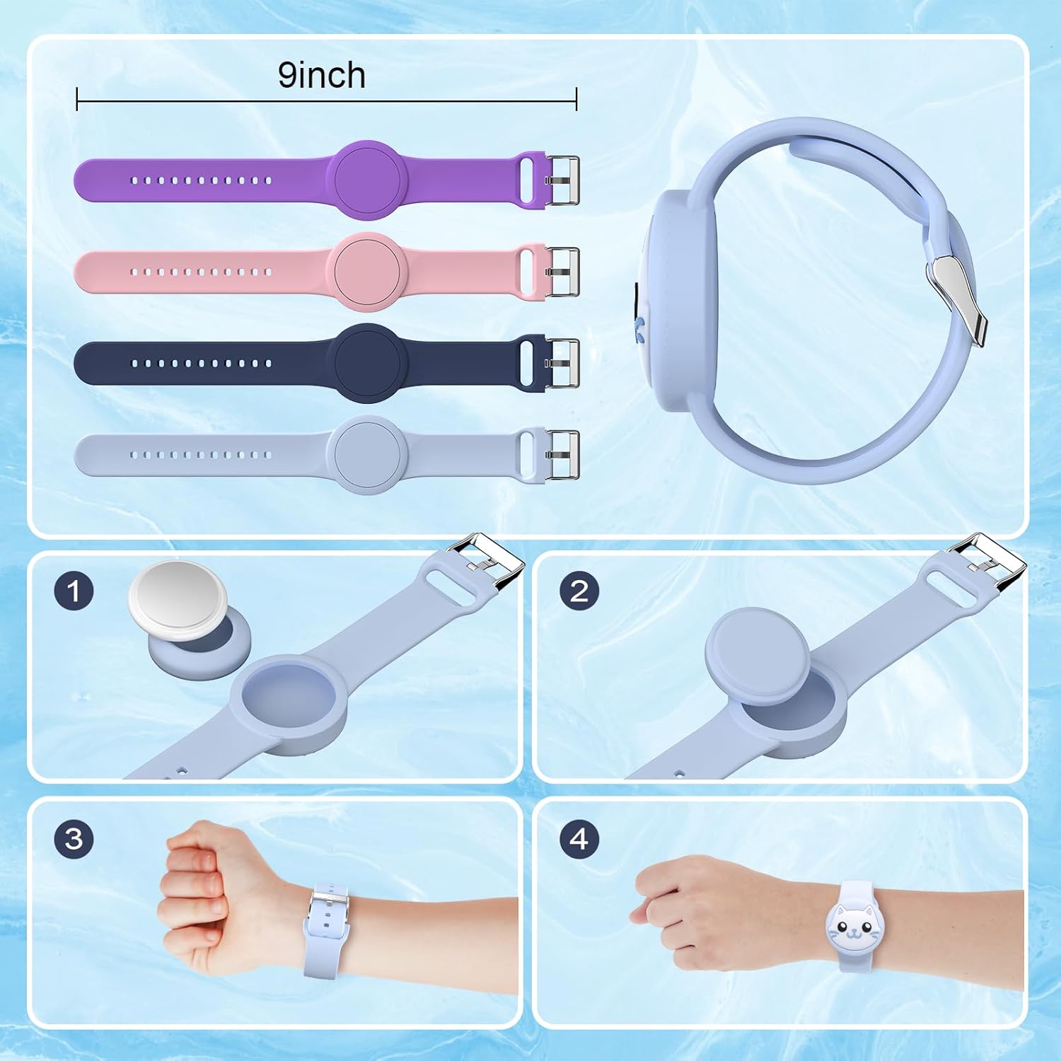 Waterproof Airtag Bracelets for Kids - (2 Pack) Soft Silicone Hidden Airtag Wristband - Lightweight GPS Tracker Holder Compatible with Apple Airtag Band for Child(Butterfly/Cat) - Image 4