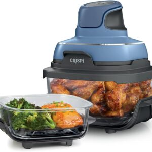 Niinja Crispi Glass Air Fryer System, 3-in-1 with 4-Qt & 5-Cup Containers, Microwave & Freezer Safe, 1500W (Blue)