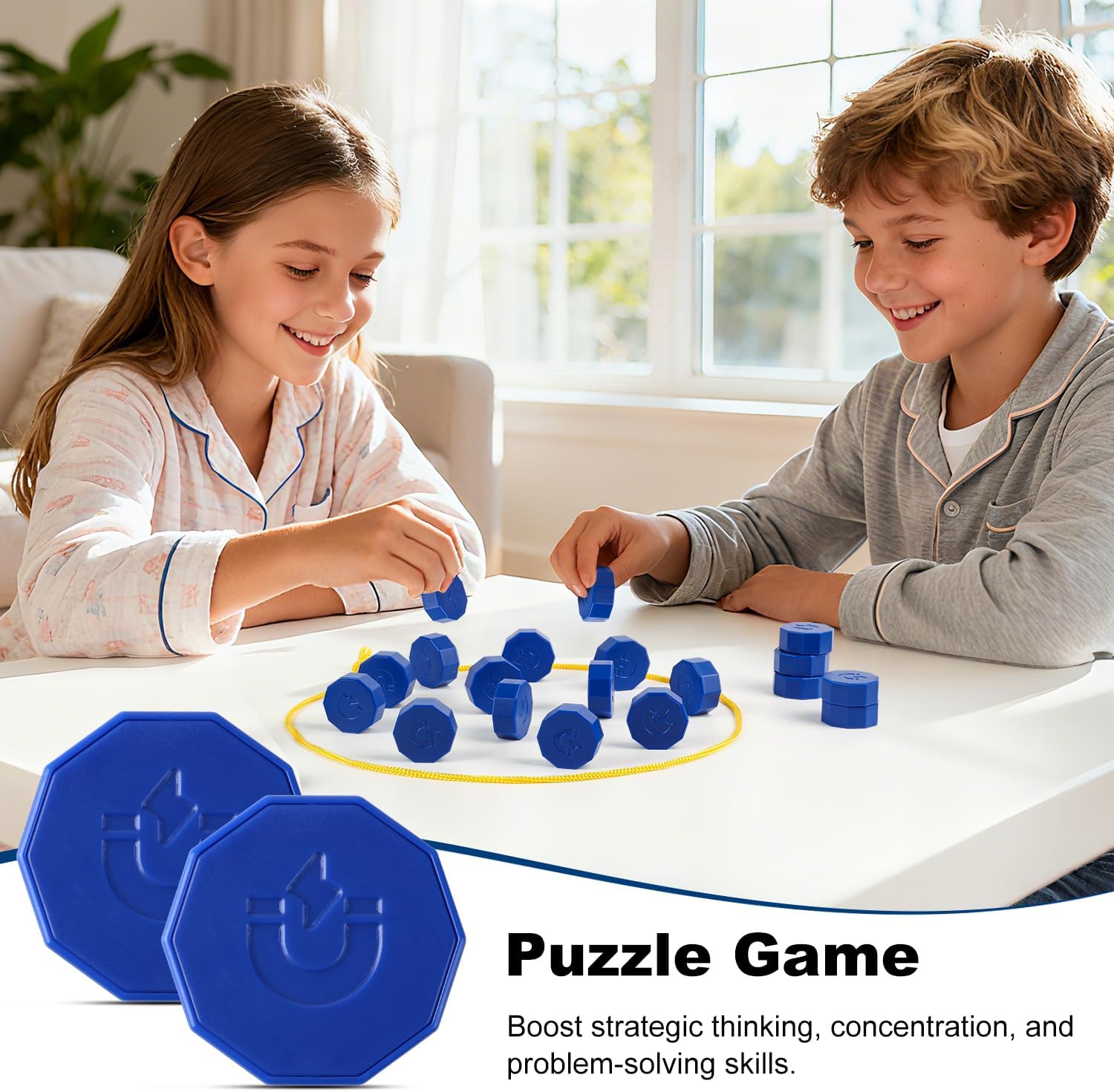 Magnetic Chess Game with 24 Full-Size Stones, Magnet Game with 3 String & Portable Storage Bag, Strategy Board Game for Family Game Night, Indoor Outdoor Use for Kids Adults - Image 4