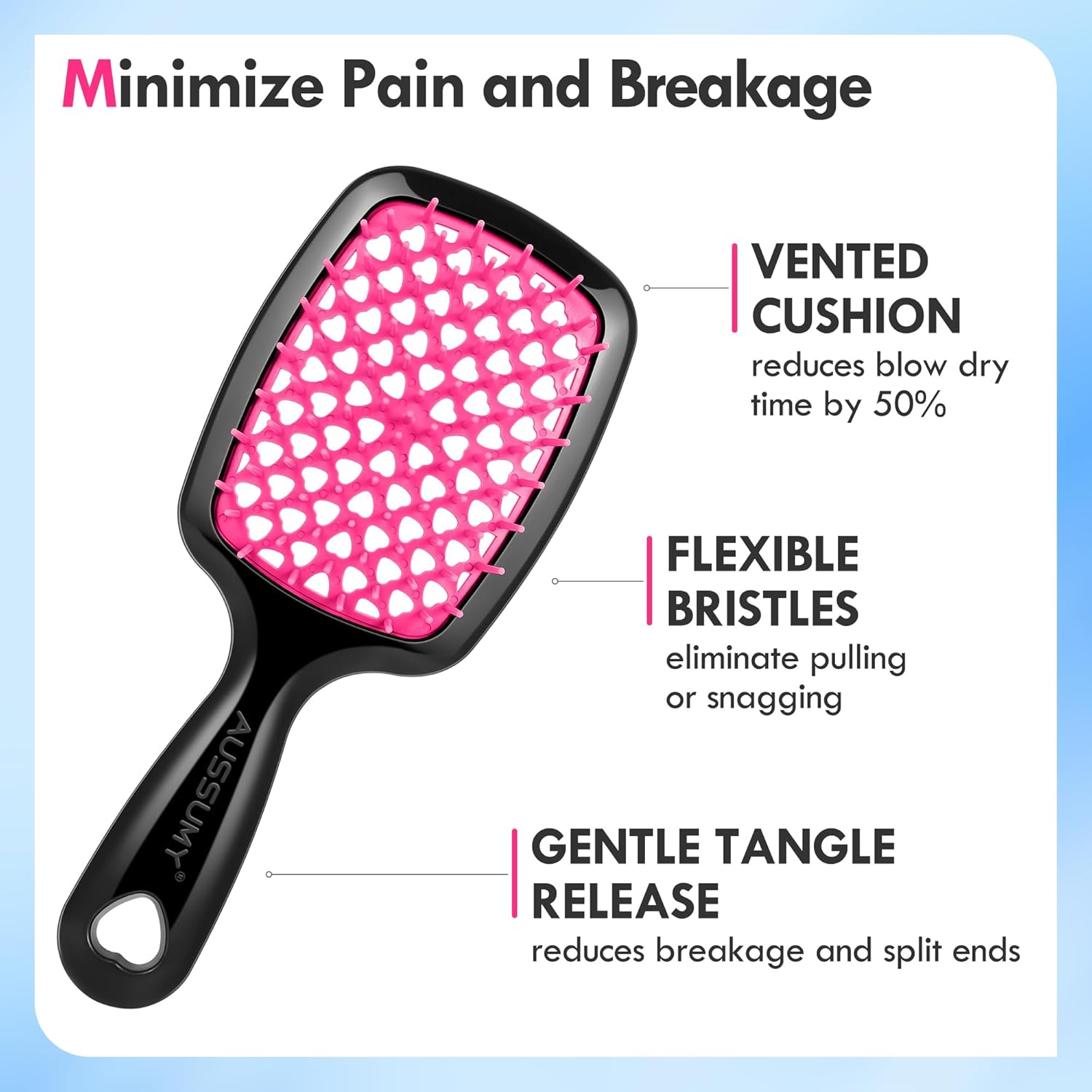 4 Pack Vented Detangling Hair Brush - Detangler Hairbrush with Soft Bristles for Effortless Tangle Free - Ideal for Wet Dry or Curly Damaged Hair for Women Men Kids - Image 2