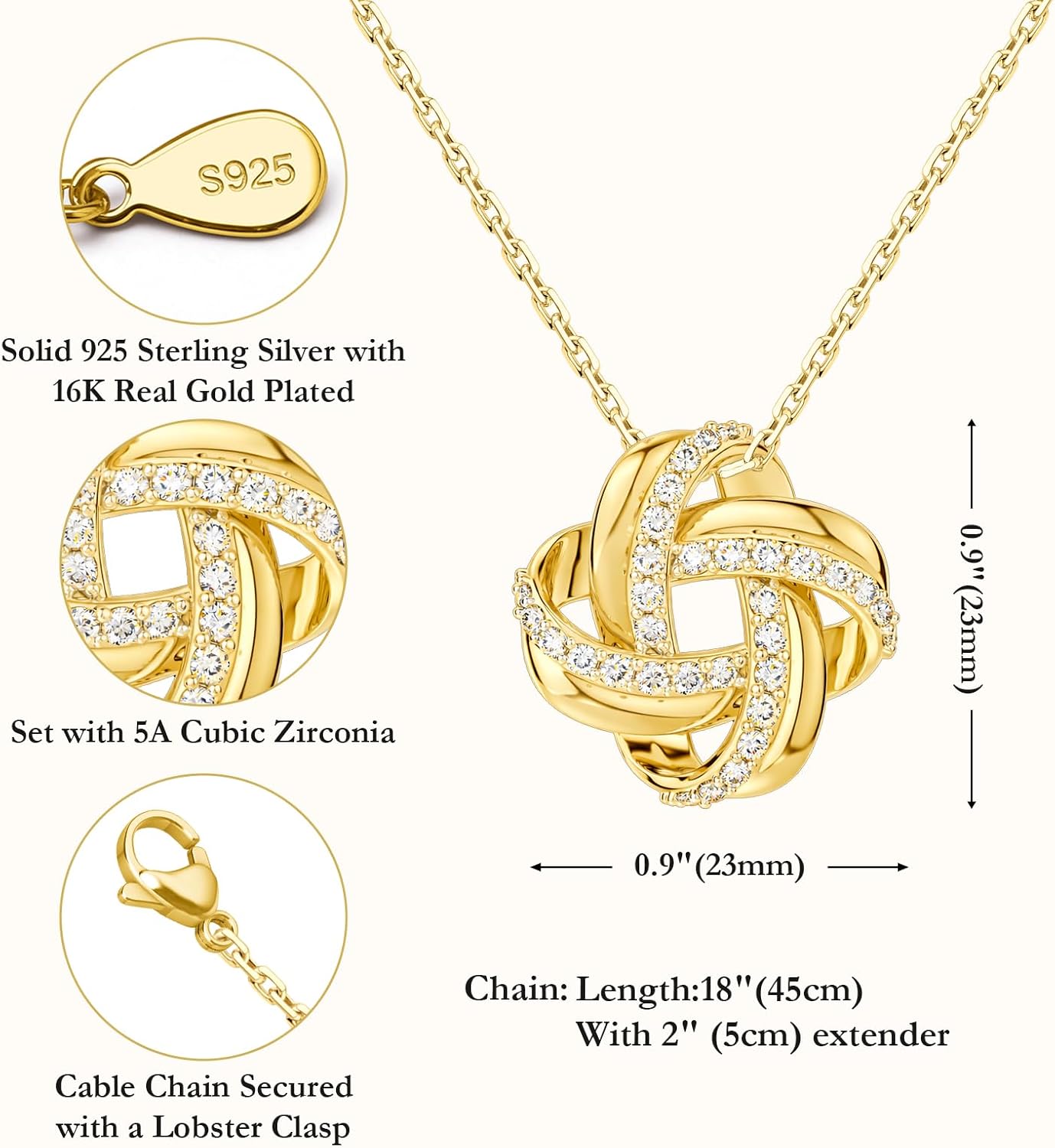 Love Knot Necklace for Women, Sterling Silver/Gold Plated Love Knot Pendant Jewelry Valentine's Day Gift for Women on Birthday Anniversary for Wife Girlfriend Her - Image 5