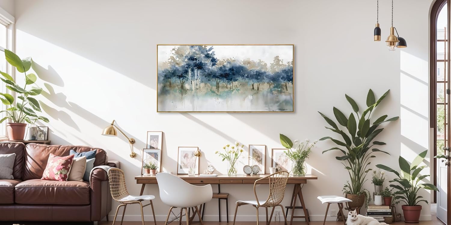 Wall Art Landscape Modern Wall Decor Canvas Painting Blue Ink Wall Art Large Artwork for Living Room Bedroom Office Home Decor 30"x60" with Framed - Image 3