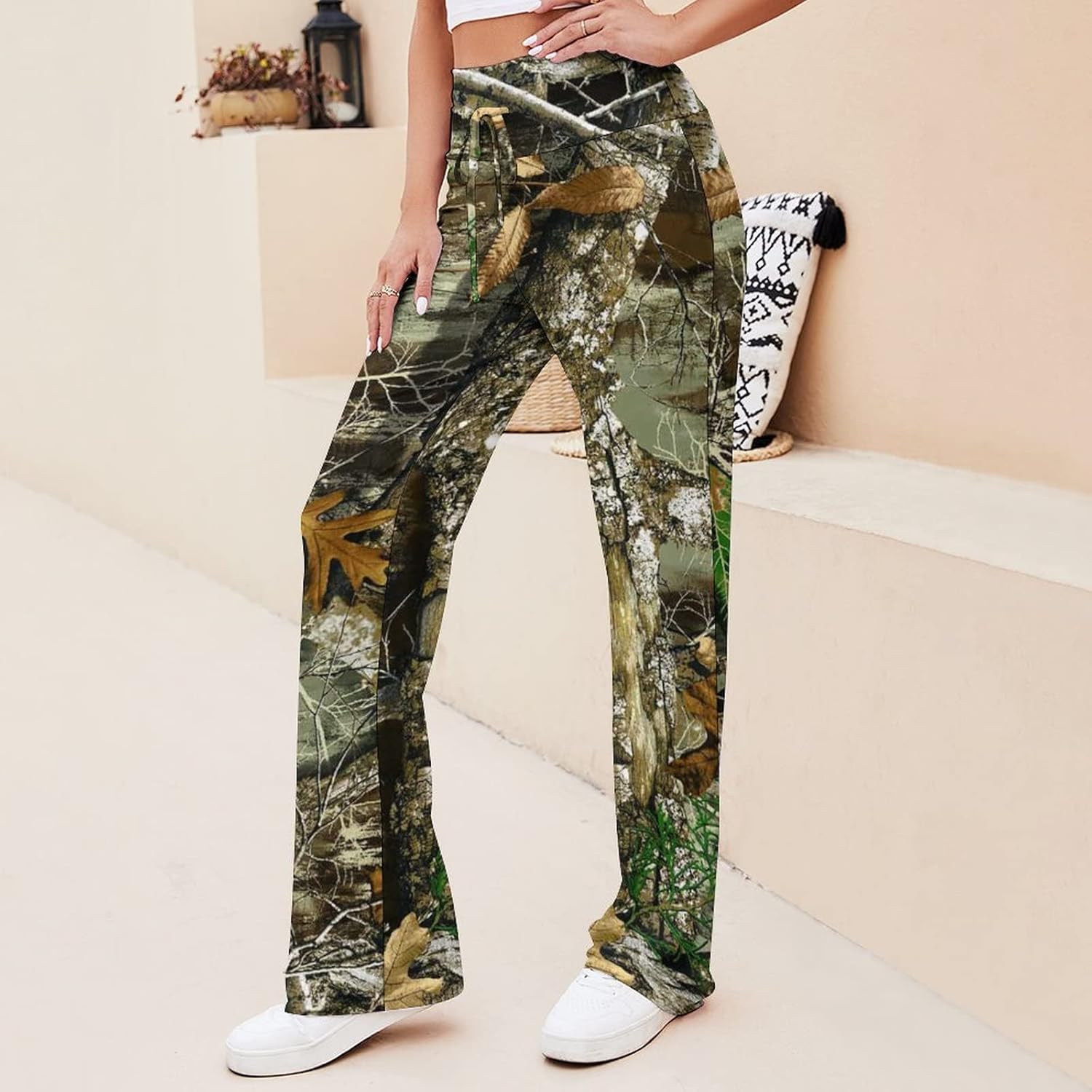 Bagea-Ka Autumn Hunting Tree Camo Pattern Women Yoga Pants Straight Wide Leg Pants Drawstring Casual Loose Sweatpants - Image 2