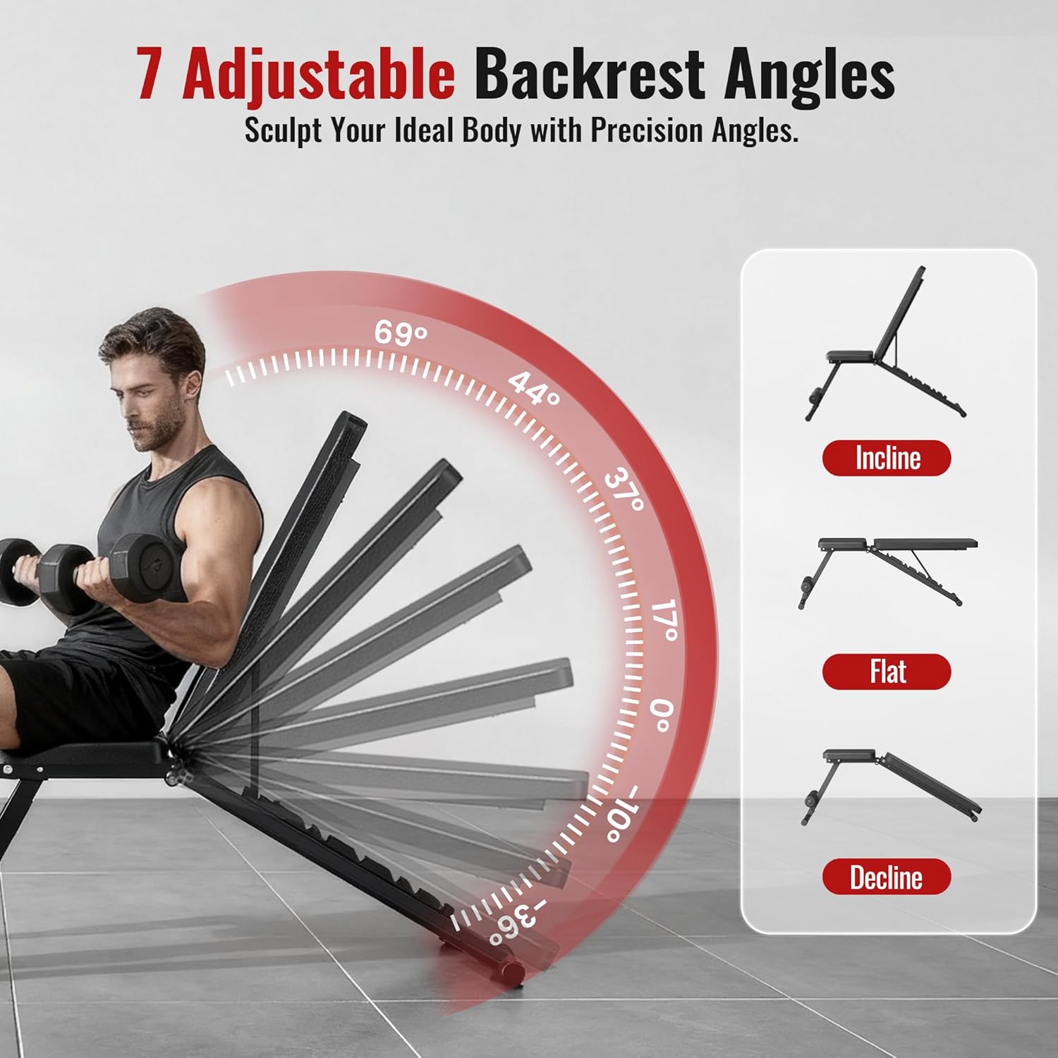 Adjustable Weight Bench for Home Gym Dumbbell Exercise, 600LBS Stable Incline Decline Flat Bench for Full Body Workout, Foldable Workout Bench with Resistance Bands for Bench Press Strength Training - Image 3