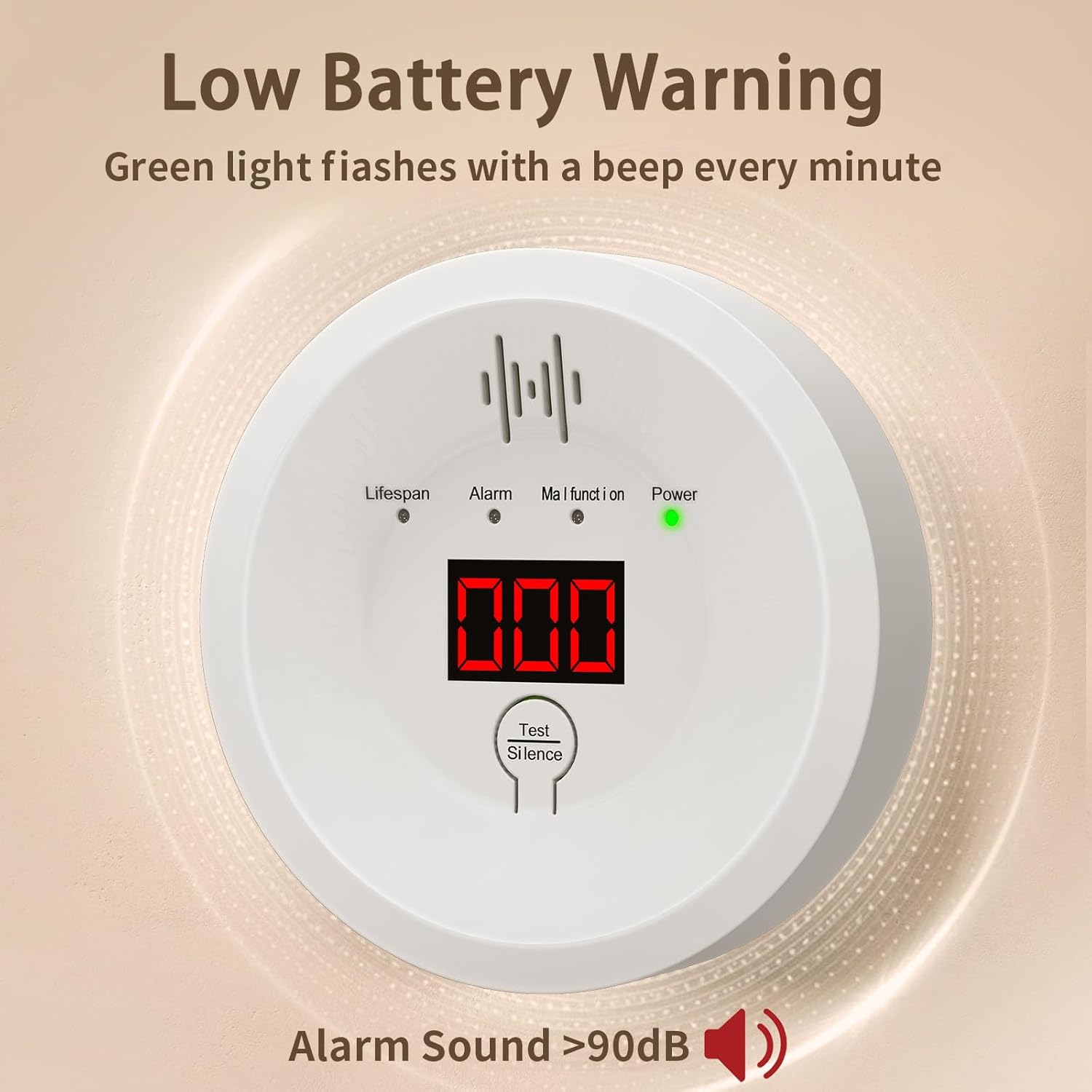 CarCarbon Monoxide Detectors 90dB Alarm, CO Detector Battery Powered(Not Include), 10-Year Lifespan Carbon Monoxide Alarm with LCD Display for Travel, Home, Kitchen, JA-997, 4 Packs - Image 4