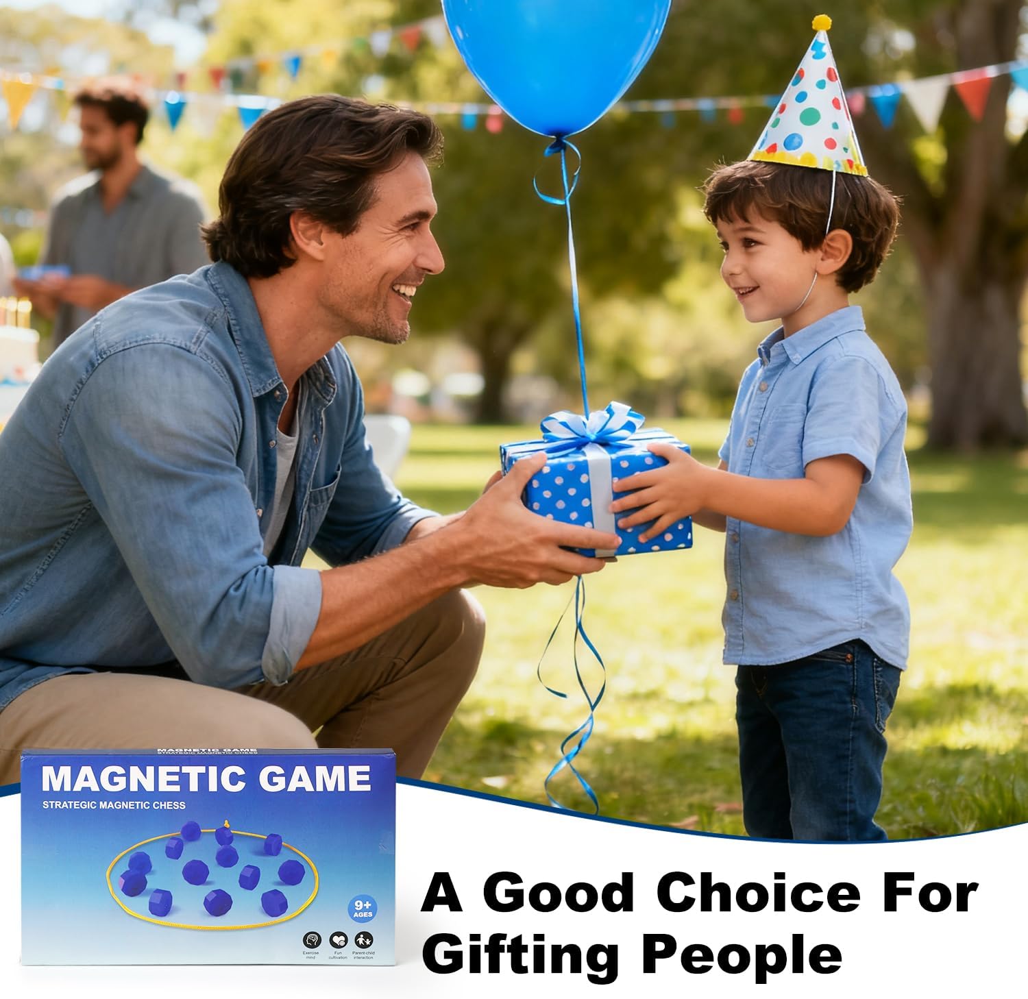 Magnetic Chess Game with 24 Full-Size Stones, Magnet Game with 3 String & Portable Storage Bag, Strategy Board Game for Family Game Night, Indoor Outdoor Use for Kids Adults - Image 7