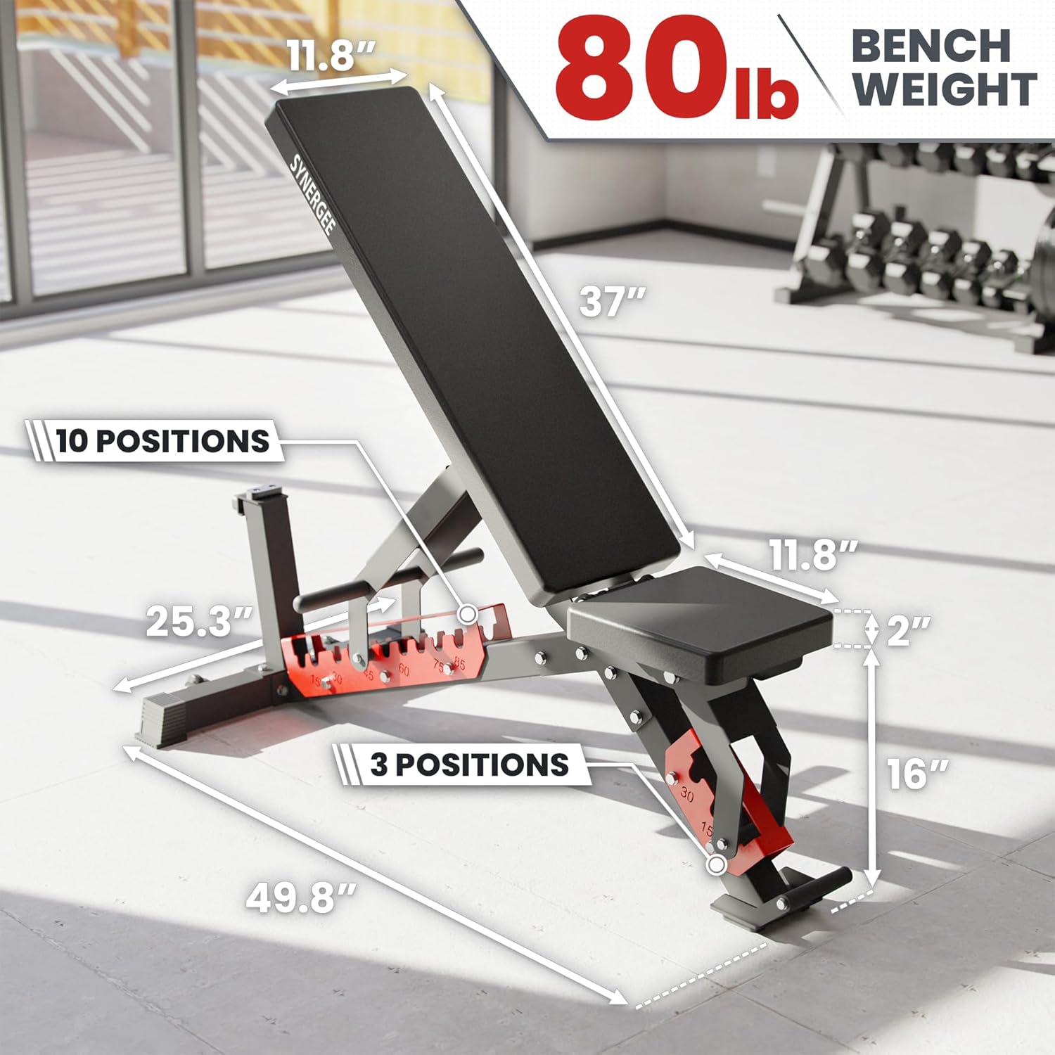 Synergee Adjustable Wing Back Workout Bench. Weight Bench for Dumbbell & Barbell Press Exercises & Workouts. Great for Commercial, Garage and Home Gym. - Image 3