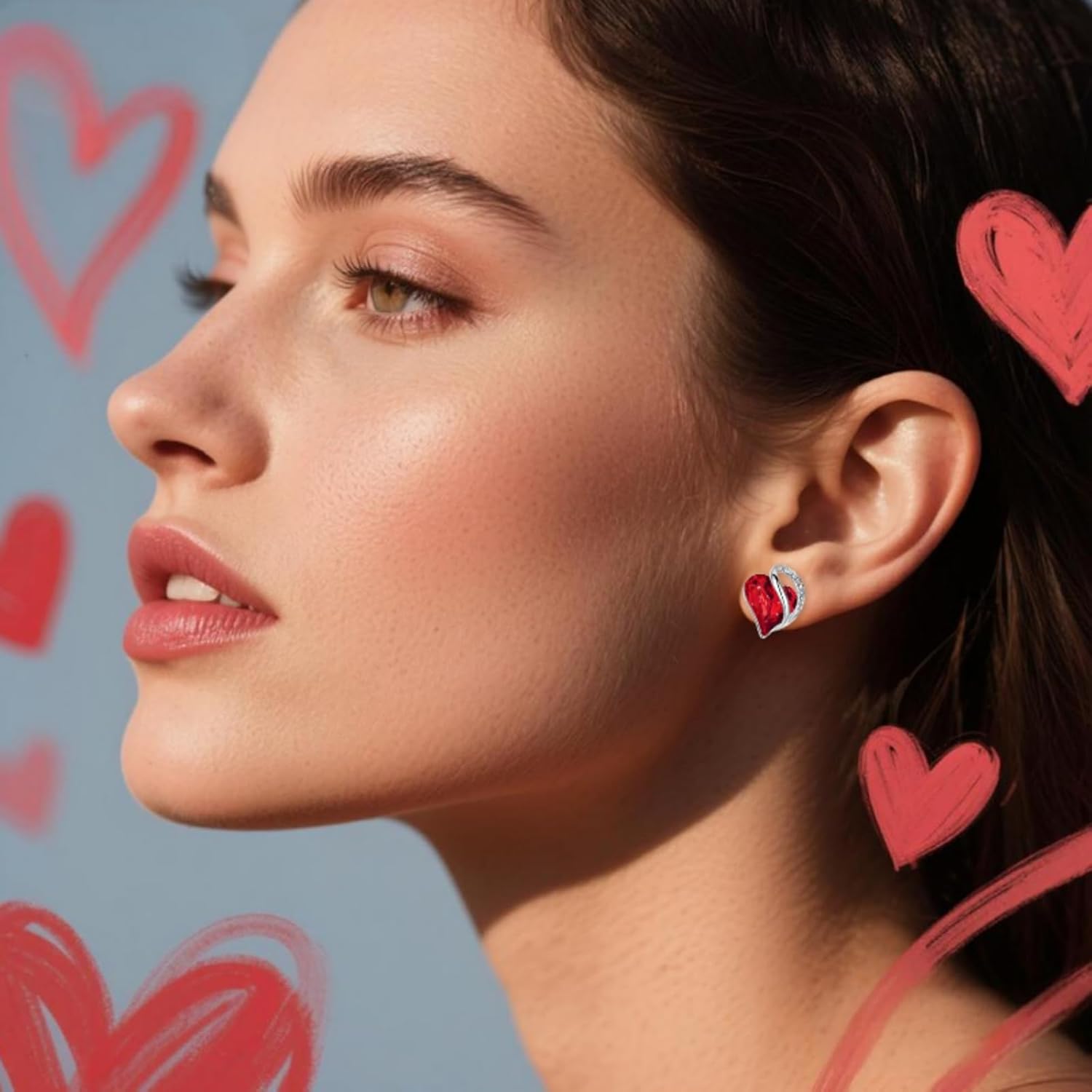 Heart Necklaces Earrings Set for Women Dainty Rhinestone Love Birthstone Heart Stud Earrings Crystal Pendant Necklace Birthday Valentines Day Gifts for Her Outfits Accessories - Image 2