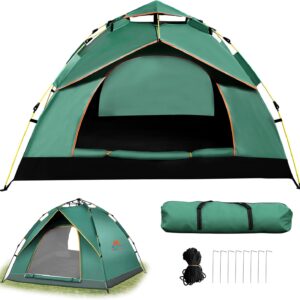 Quick Set Up Waterproof 4-Person Camping Tent with Bug Netting – Instant Pop-Up Tent for Family Camping & Hiking | All-Weather 4-Season Outdoor Shelter