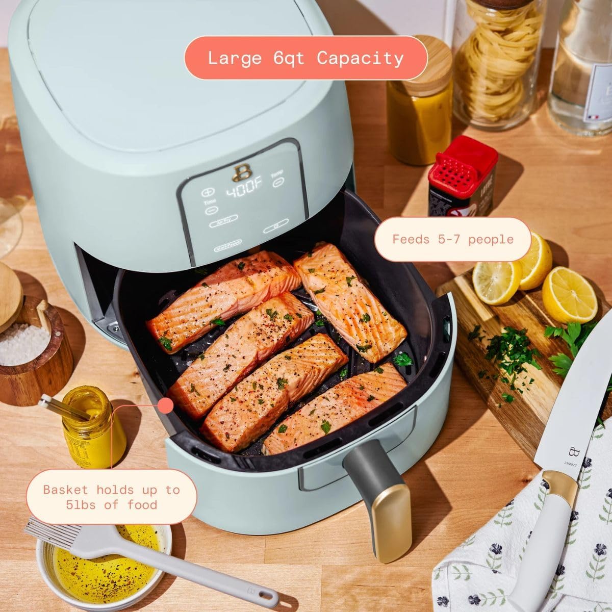 Beautiful 6 Quart Digital Air Fryer with TurboCrisp Technology – Matte Finish, Touchscreen, Nonstick Basket (Hydrangea) - Image 7