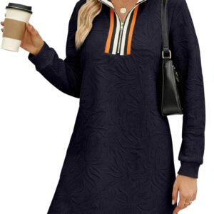 BLENCOT Dresses for Women 2025 Casual Half Zip V Neck Spring Mini Sweater Dress Long Sleeve Fashion Sweatshirt Outfits