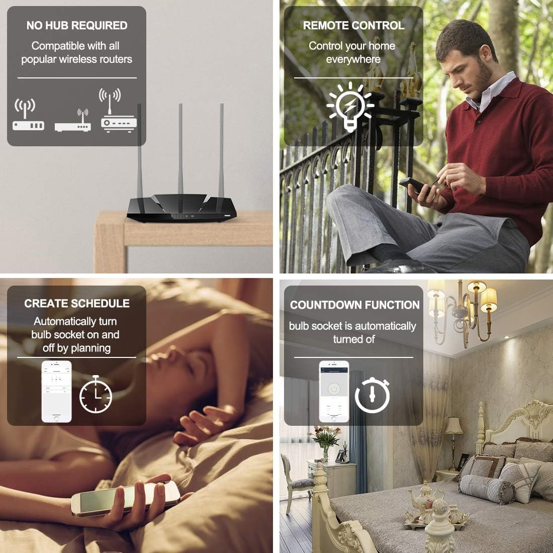 QIACHIP Smart WiFi Light Bulb Socket Adapter E26 Lamp Holder,Compatible with Alexa and Google Home,use Smart Life APP Control,Maximum Output Power 500 Watts - Image 4