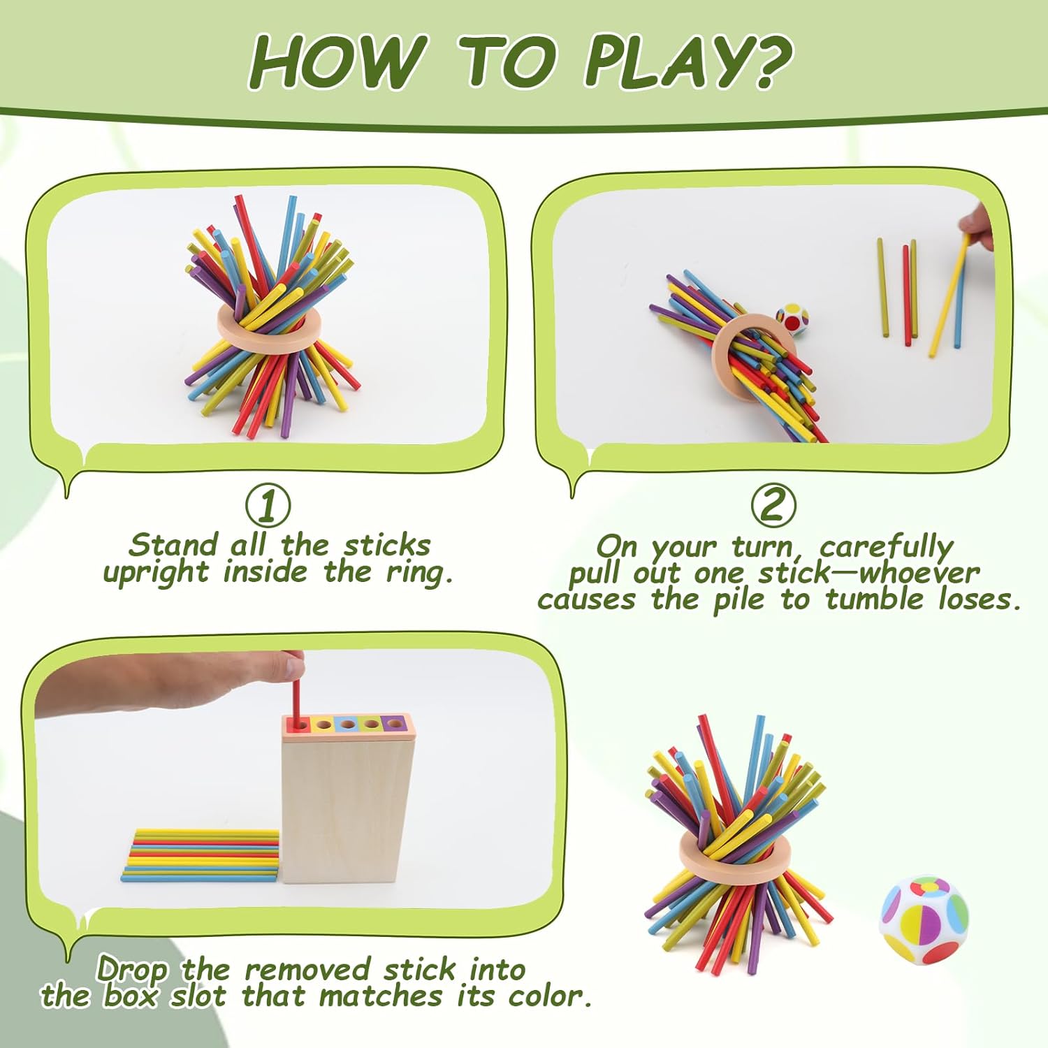 Montessori Wooden Board Game, 40 Colorful Sticks Dice Game Math Educational Toys for 3 4 5 6 Year Olds, Fine Motor Skills Toy Classic Tower Family Travel Game for Boys Girls 3 Year Old - Image 5