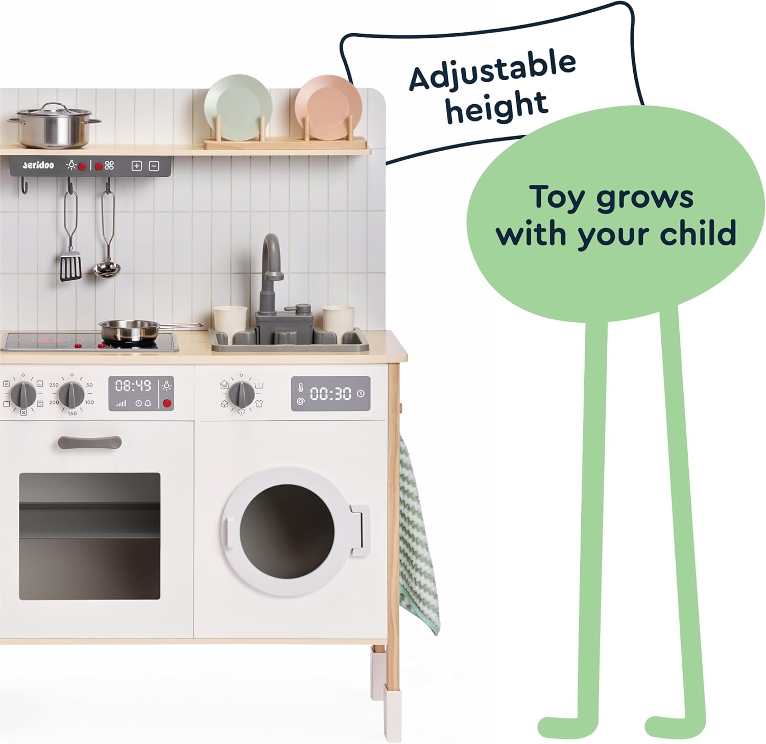 Wooden Kitchen Master Chef's Kitchenette with Sink & 180 Rotated Faucet Toy, Pretend Playset for Toddlers 3-6 – Interactive Kids Kitchen Playset with Lights & Sounds - Image 3