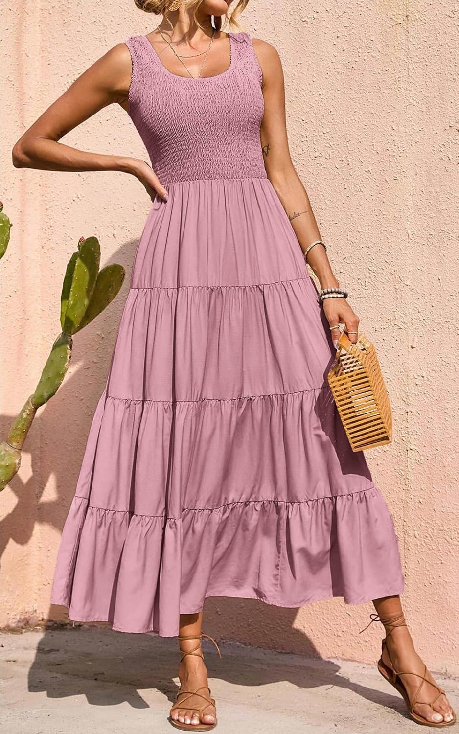 PRETTYGARDEN Women's 2026 Casual Loose Plain Maxi Sundress Smocked Tank Dress Sleeveless Spring Beach Tiered Long Dresses - Image 7