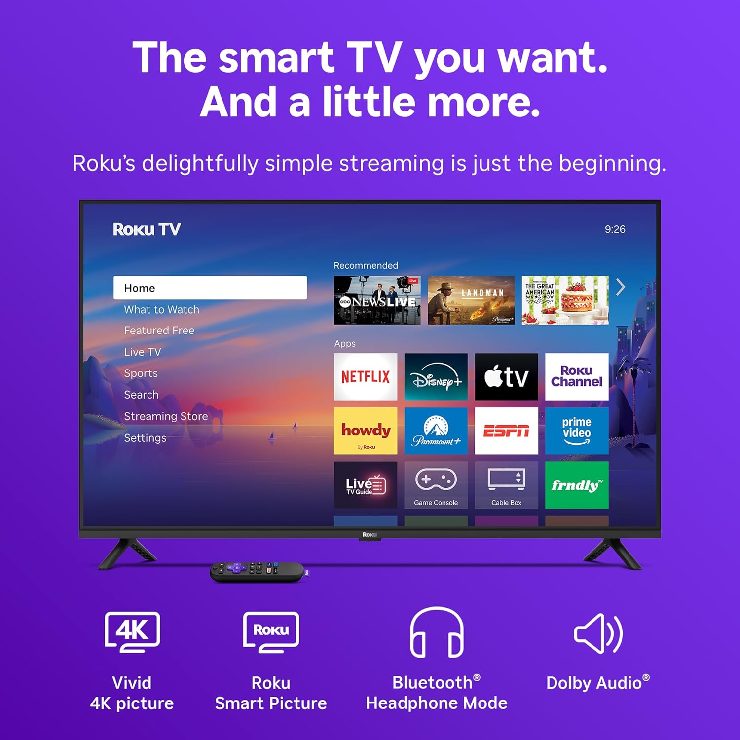 Roku Smart TV 2026 – 43-Inch Select Series, 4K HDR TV – RokuTV with Voice Remote – Flat Screen LED Television with Wi-Fi for Streaming Live Local News, Sports, & Movies – Bluetooth Headphone Mode - Image 3