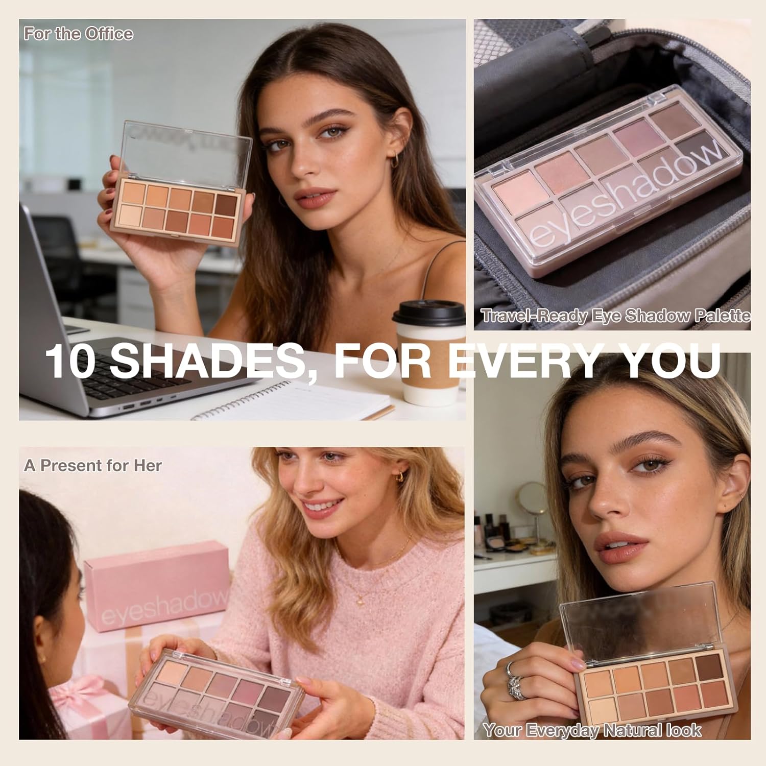 10 Colors Matte Neutral Eyeshadow Palette, Taupe Brown Mauve Nude Eye Shadow for Older Women, Blendable Long Lasting Natural Grey Smokey Eyeshadow Cool Toned Contour Makeup Palette - Image 4