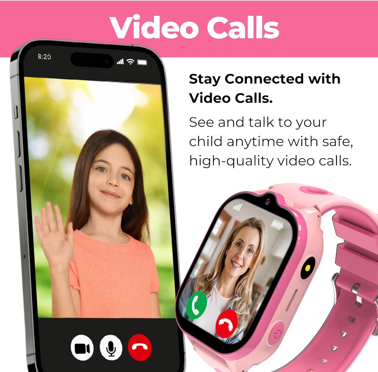 Smart Watch – Best Kid-Safe Phone Watch, Precision Real-Time GPS Tracking, Calls, Texts, Activity Tracking, School Mode, Parental Controls, SOS Button & Safety Alerts, Geo-Fence Zones (Pink) - Image 8