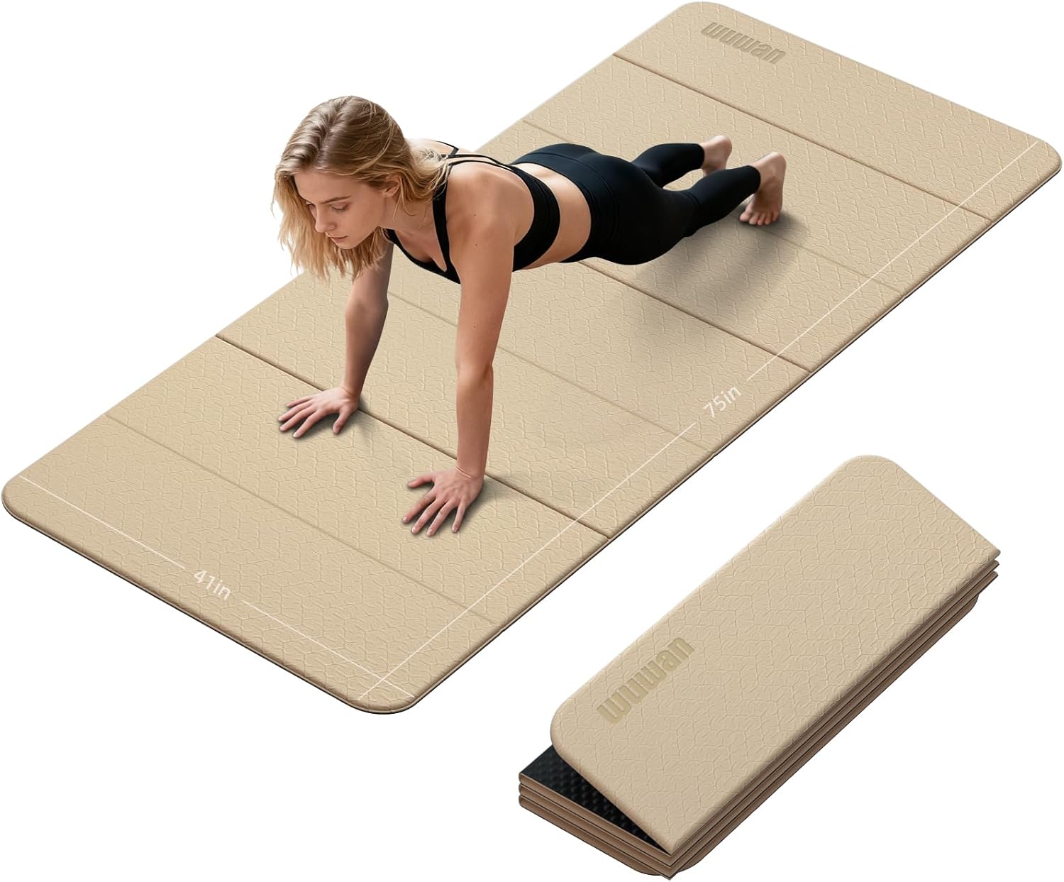 Foldable Yoga Mat Thick 10mm-WUWAN Extra Large Exercise Mat, TPE Material, Non-Slip Fitness Folding Mat Easy to Carry, Suitable for Home Workout Travel Pilates (75" x40",2/5") (Blue) - Image 7