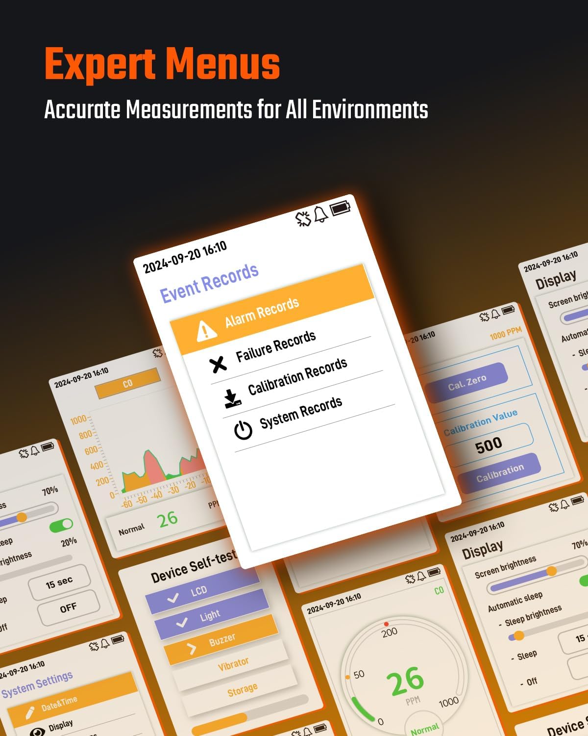 TOPTES CT-580 Portable Carbon Monoxide Detector, Rechargeable CO Detector with Vibration, Visual & Audible Alarms, 0-1000PPM, TFT Color Display for Home, Camping, Travel, Industrial & Professional Use - Image 7