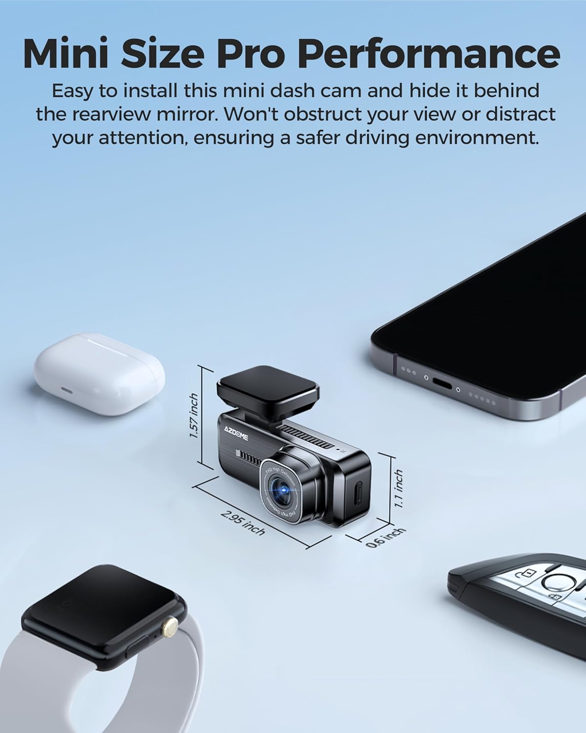 Azdome M200 Mini Dash Cam WiFi Dashcam, 1080P Front Dash Camera for Cars, Hidden Car Camera with 24H Parking Mode G-Sensor Night Vision, AZDOME APP, Loop Recording, Support 128GB Max, Easy to Install - Image 3