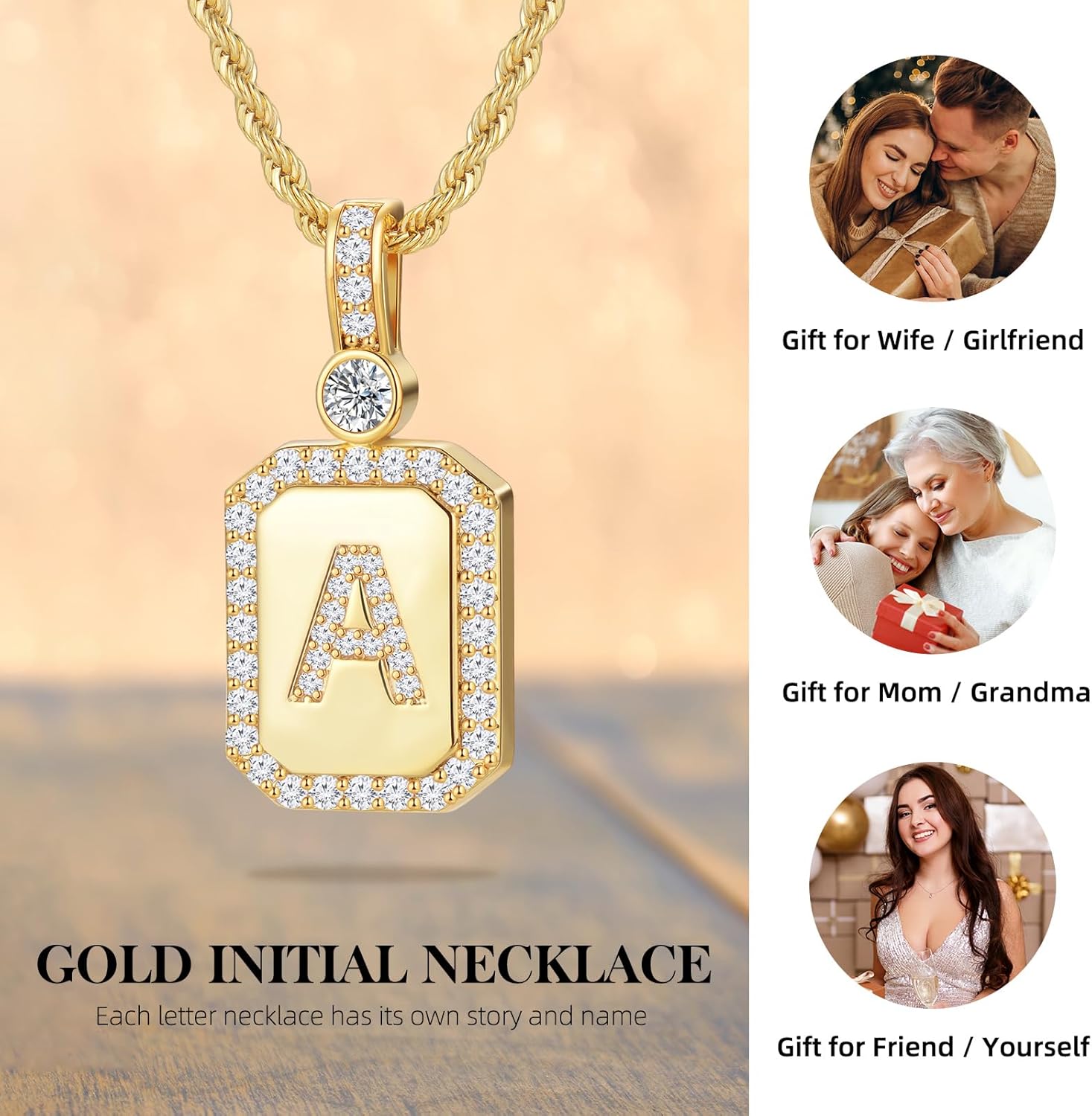 Gold Initial Necklaces for Women, Gifts for Her Birthday Gifts Women Anniversary for Wife Birthday Gift ideas, 24K Gold Filled Gold Letter Necklace for Women's Jewelry Gifts with Rope Chain - Image 4