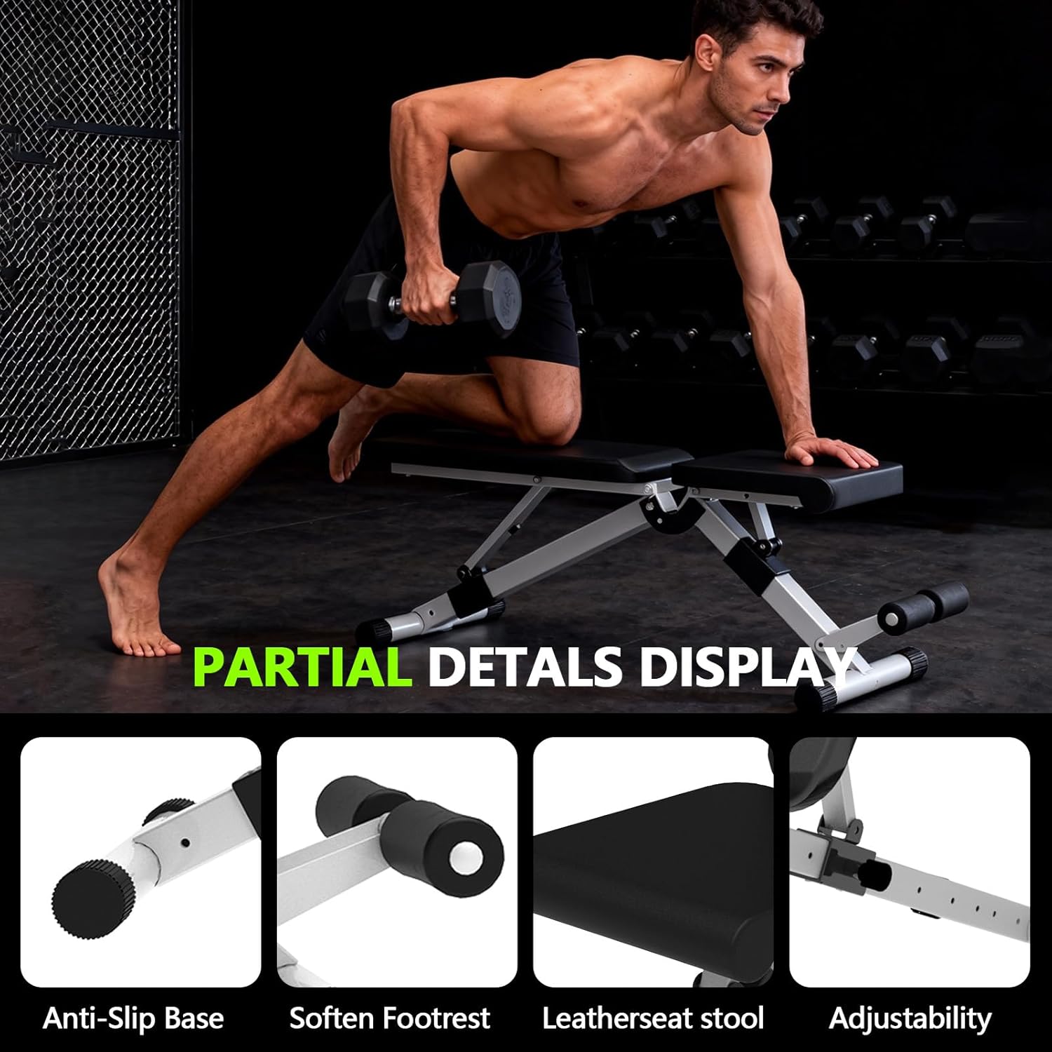 Adjustable Weight Bench, 880 LBS Capacity Foldable Workout Bench with 7 Back Positions, Quick Adjust & Fast Folding Steel Exercise Bench for Home Gym Strength Training - Image 5