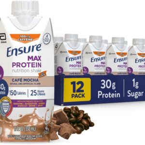 Ensure Max Protein Cafe Mocha Nutrition Shake | 30g Protein, 1g Sugar, 4g Fiber Blend | 12 Pack
