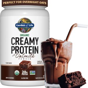 Garden of Life Creamy Plant Protein + Oat Milk Powder + Chocolate Flavor Vegan Protein Powder – Plant Based, Prebiotics & Probiotics, Gluten-Free, Non-GMO, Chocolate Brownie Flavor, 2 LBS