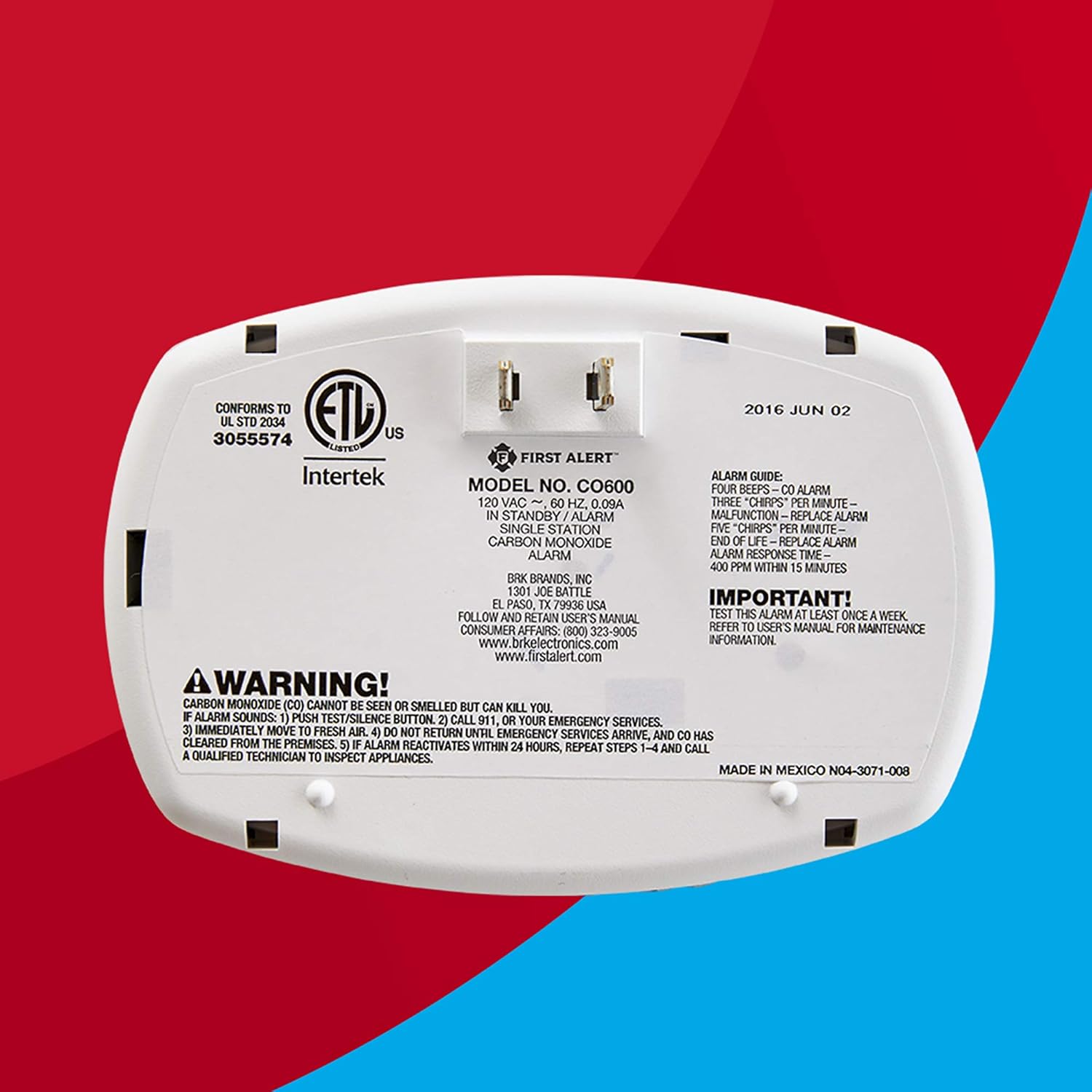 First Alert Carbon Monoxide Detector, Plug-In Alarm with Test & Silence Button, CO600, White, 1-Pack - Image 4