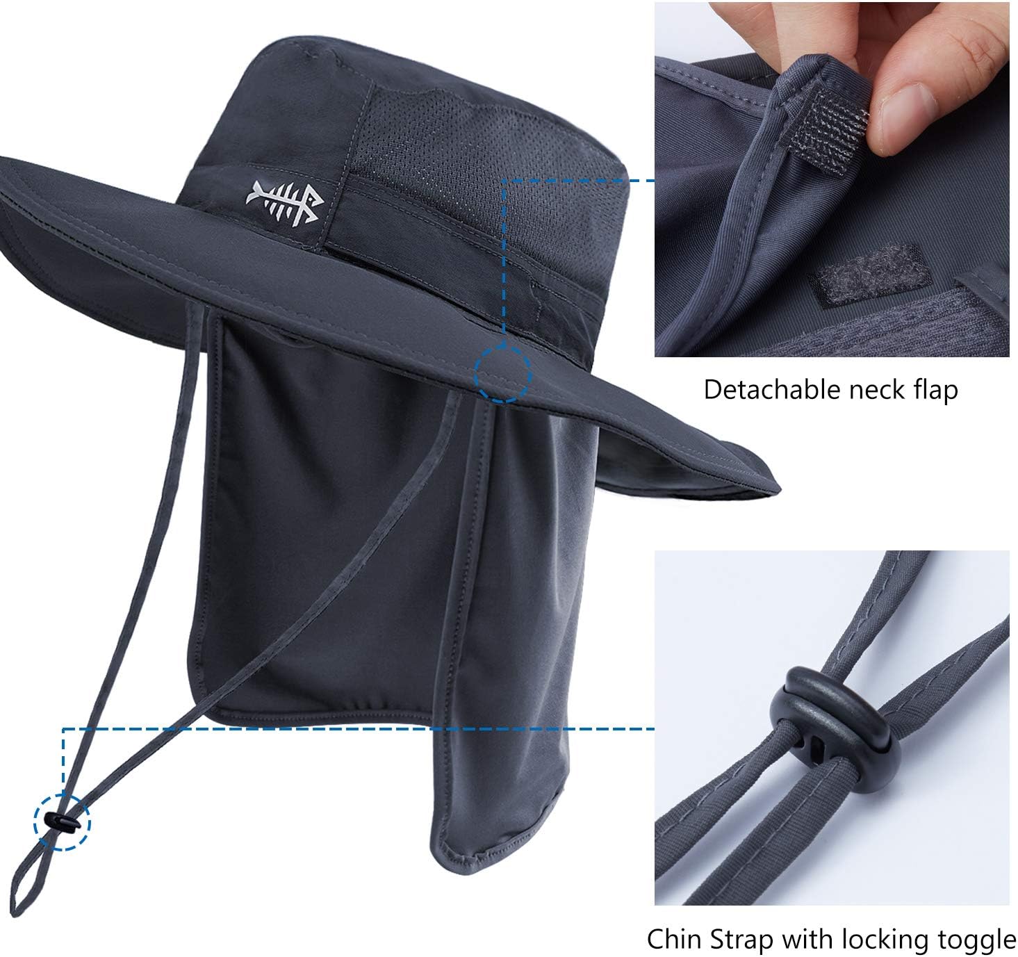 BASSDASH UPF 50+ Sun Fishing Hat Water Resistant with Detachable Neck Flap - Image 4