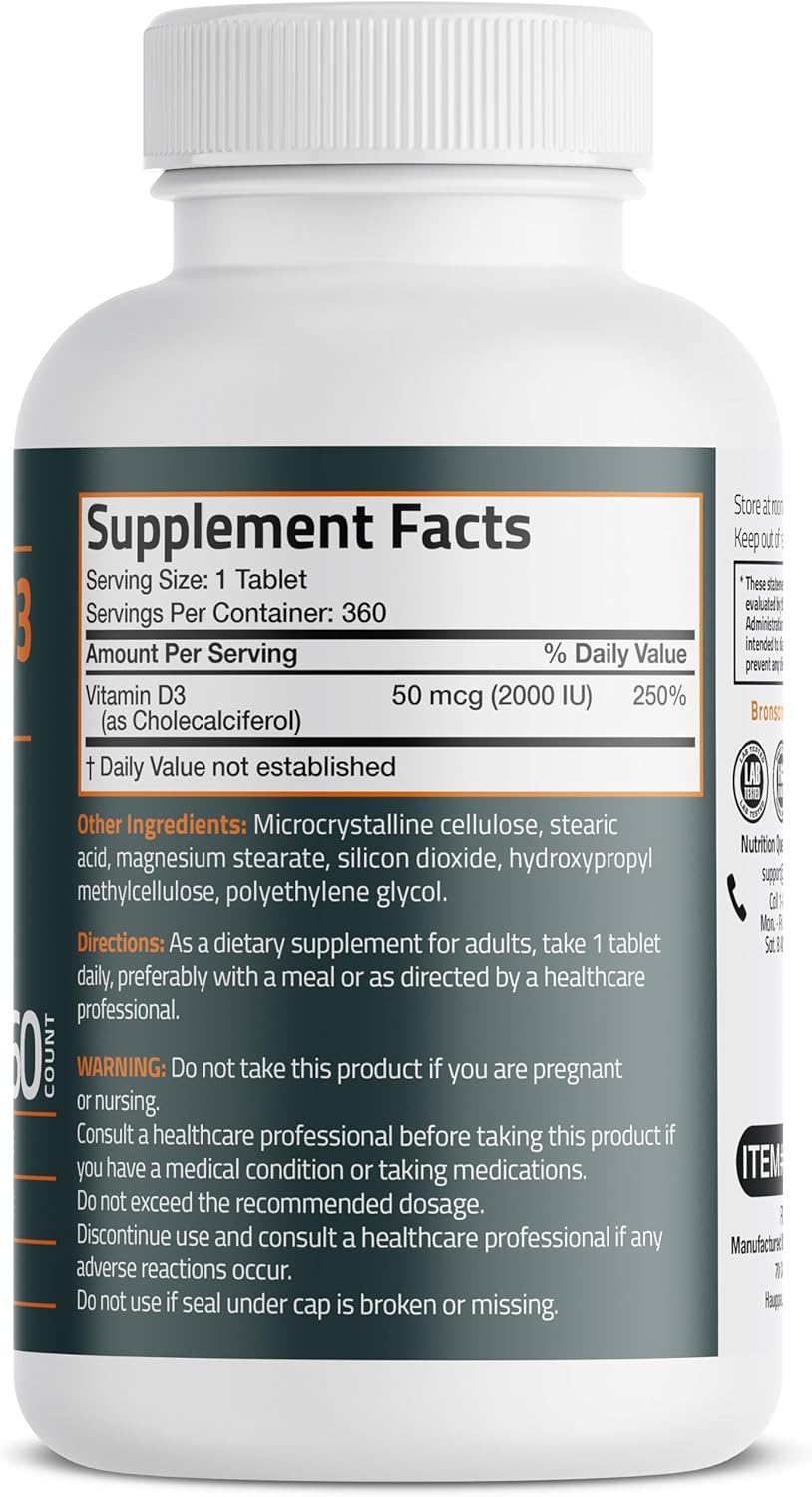 Bronson Vitamin D3 2000 IU (50mcg) Non-GMO, 360 Tablets - Image 2